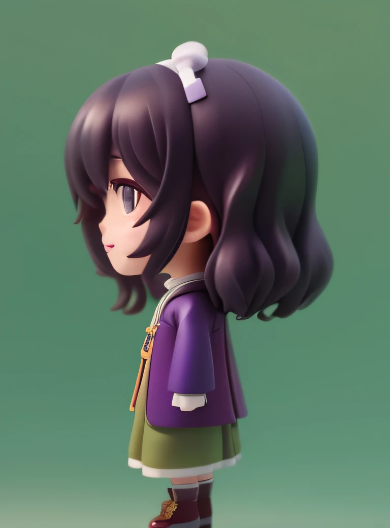 A black hair，Cartoon girl in green dress and purple coat, inspired by Takehisa Yumeji, royal palace ， A girl in Hanfu, mitsumayo, Japanese cartoon style, Chinese girl, Japanese animation style, hoshino yukinobu, shikamimi, Middle Metaverse, harumi, chiho, she has a cute expressive face，Q version figures，Lateral face