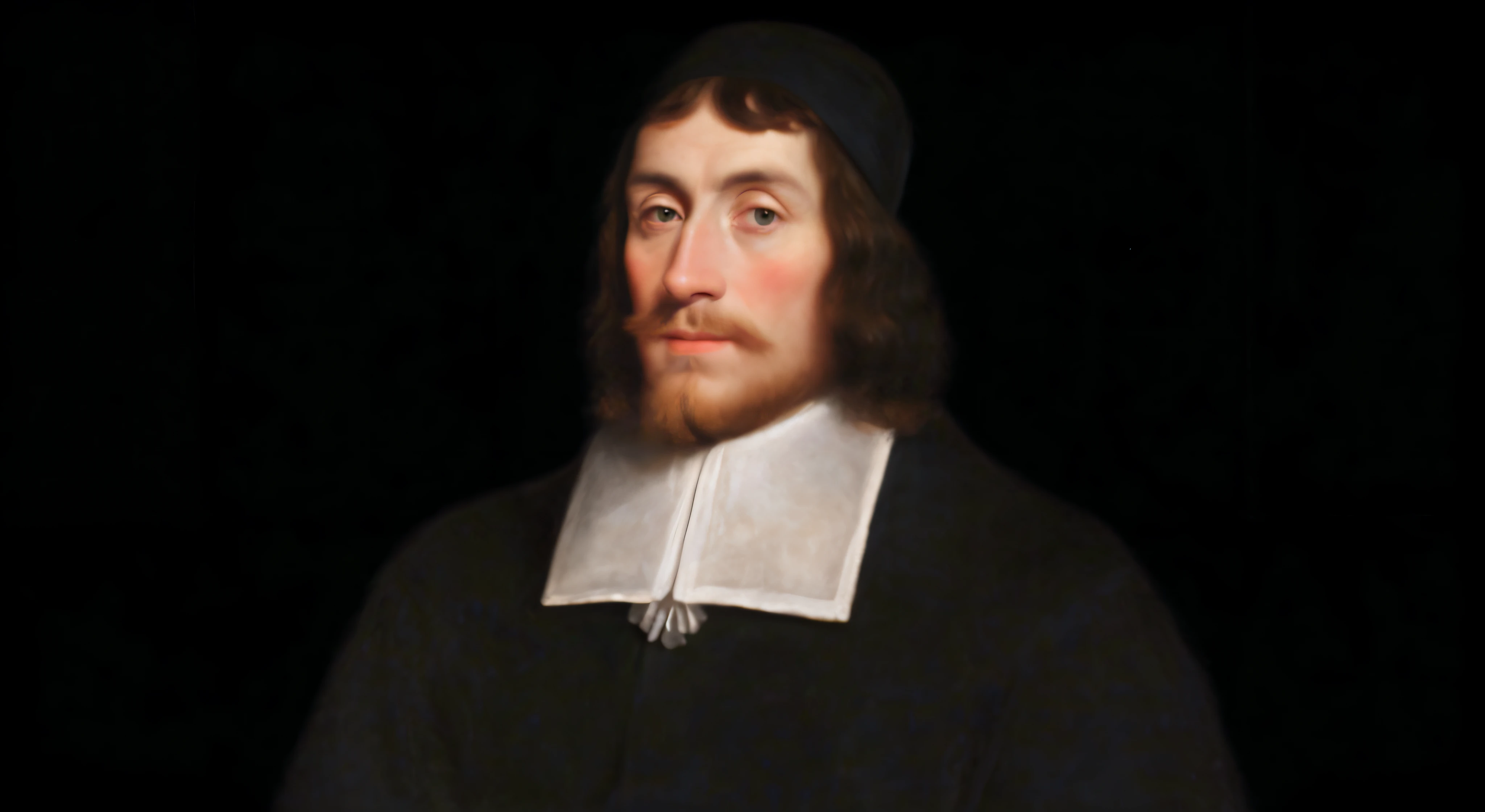 Um retrato hiper-realista do puritano Thomas Watson, homem, 17th century, olhos castanhos, globo ocular perfeito, anatomia ocular perfeita, cabelo realista, pele realista, cinematic lighting, high resolution, ultrarrealista, Realismo impressionante, detalhes perfeitos, 16k,