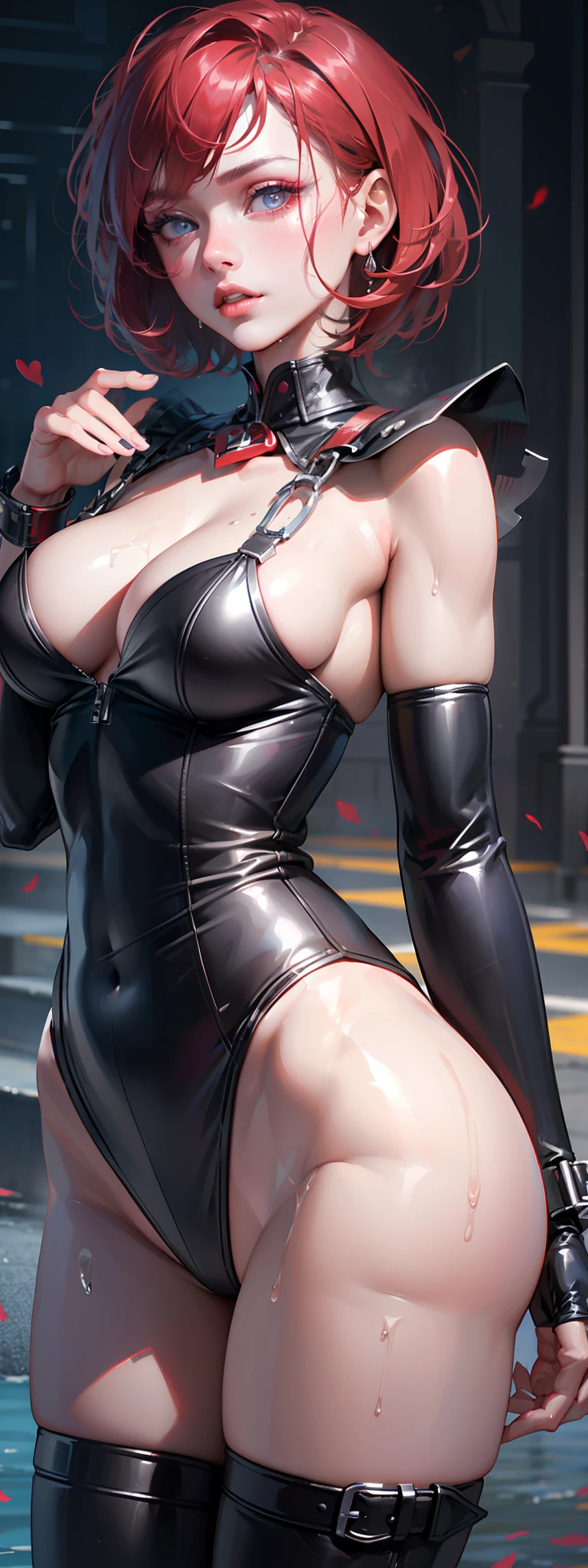 Handcuffs,BDSM,Slave,Rubber,Red Corset,Red Collar,NSFW,((Top Quality, 8k, Masterpiece: 1.3)), Sharp Focus: 1.2, Beautiful Woman with Perfect Figure: 1.4, Glamorous Figure, Overflowing Breasts, Tightly Squeezed Waist, (Seductive Buttocks), Wet Body: 1.5, Very Detailed Face and Skin Texture, Detailed Eyes, Double Eyelids, Very Short Hair, Best quality, masterpiece, ultra high res, (photorealistic:1.4), RAW photo