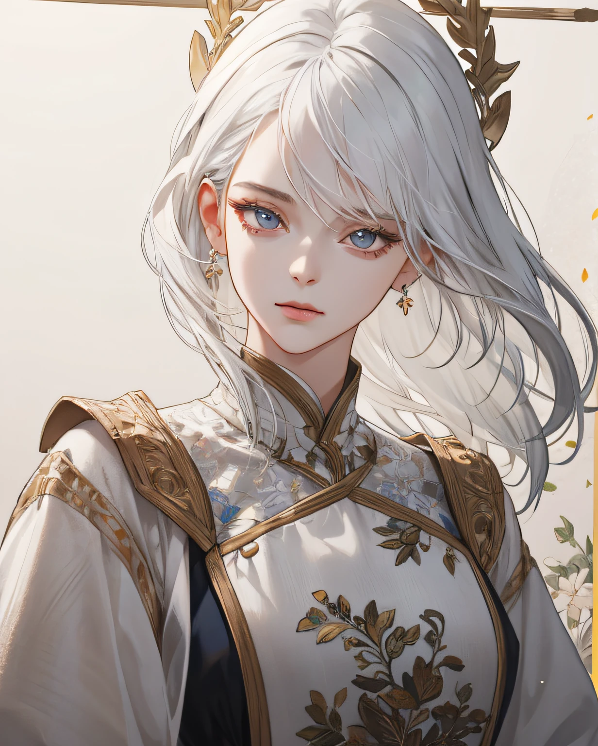 (Extremely Delicate and Beautiful:1.2), 8K ,(Masterpiece:1.0),(best_quality:1.0), 1girl, mature woman, complex details, enlarged textures, complex details, finely detailed eyes and detailed face, intricate details, white hair, (closed mouth), perfect eyes, equal eyes, (goddess), perfect body, extremely detailed