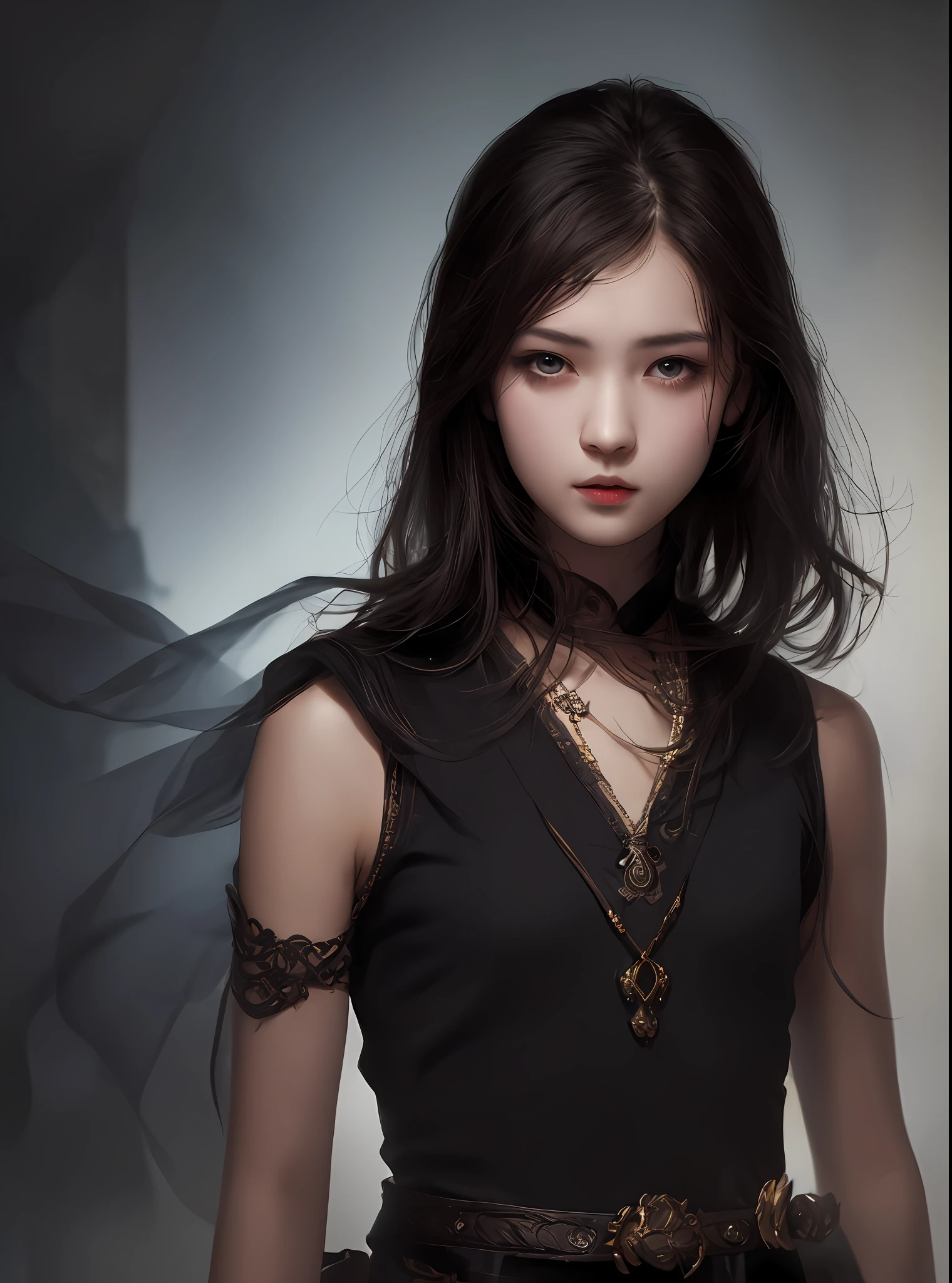 1girl, solo, masterpiece, best quality, fantasy, dark, shadow, face important, boy important, eyes important, ray tracing, character is the main body of the work, (upper body)