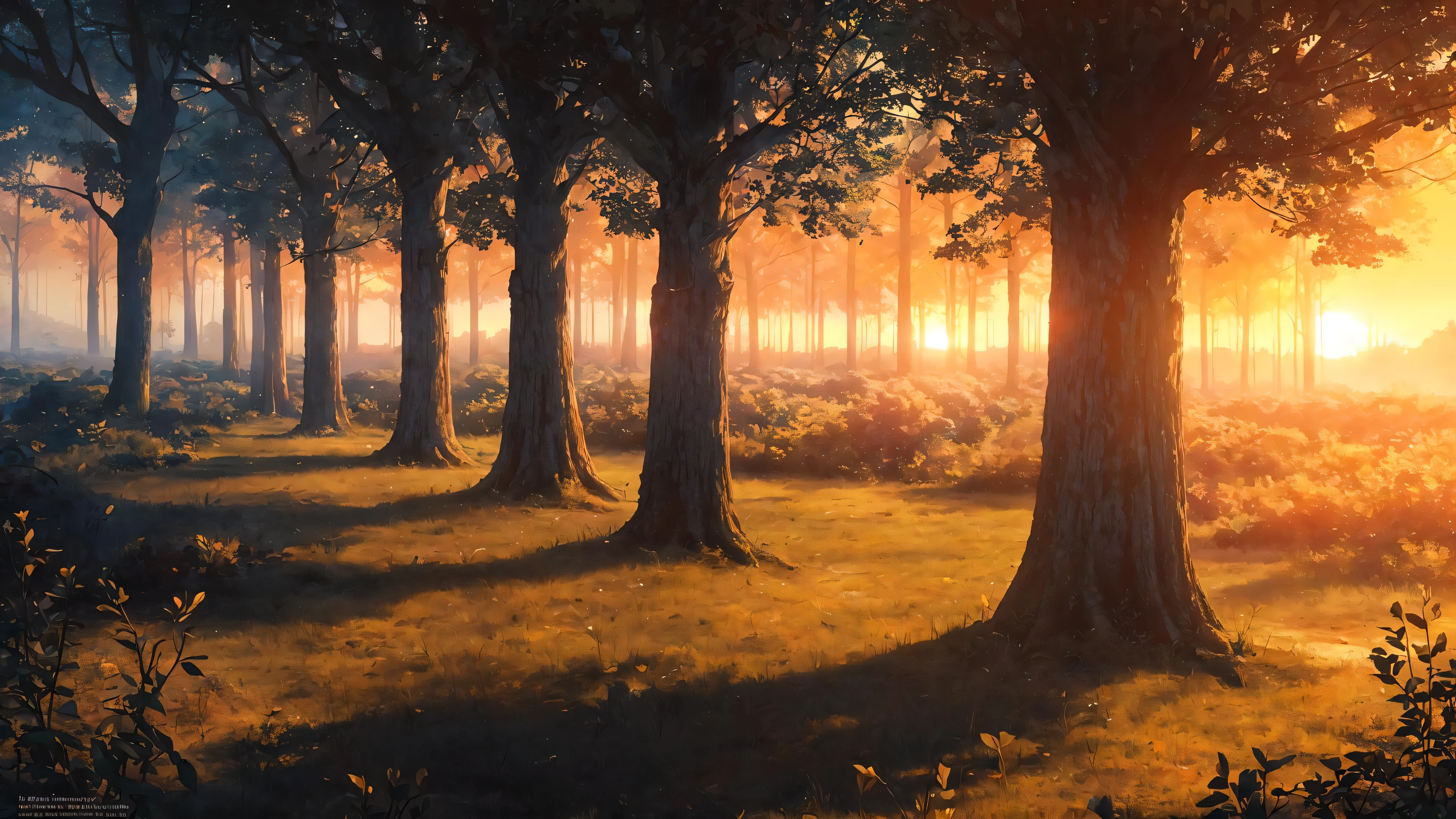 (masterpiece, best quality:1.2), ultra detailed, cinematic lighting, HDR, ilustration, sunrise, forest, impressive, chill, inspirational,