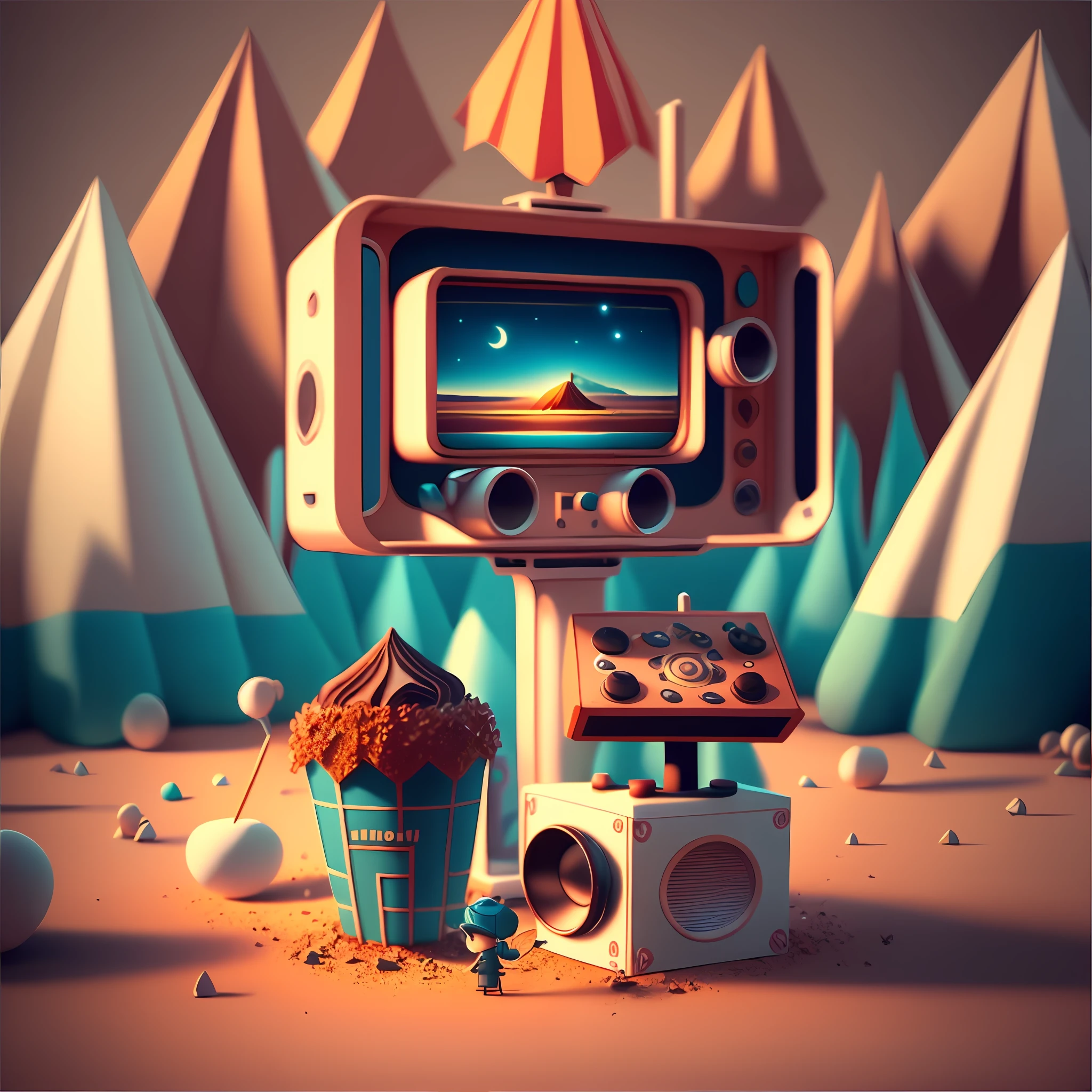 um telefone com uma palma de filme e pipoca, 3d animado, 3 d animado, animation style render, motion graphic, stop motion animation, 3 d animation, 3 d animation, cinema 4d render colorido, animation film, 3 d animated movie, arte do filme, cinema 4 d cinematica, imagem promocional do filme, estilo animado, video animation 4k