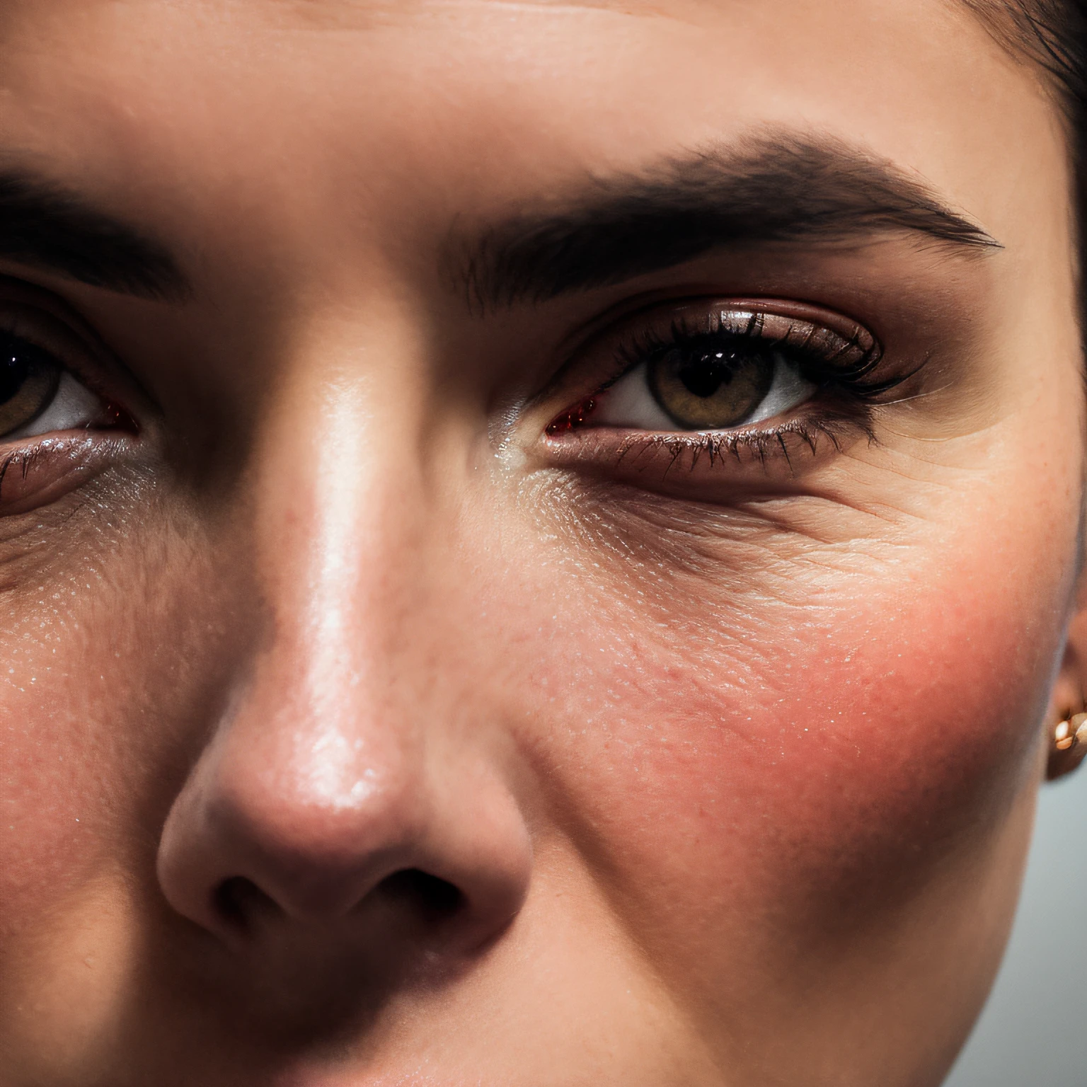 Close-up photography of the face of a 30 years old woman, (by Alyssa Monks:1.1), by Joseph Lorusso, by Lilia Alvarado, beautiful lighting, sharp focus, 8k, high res, (pores:0.1), (sweaty:0.8), Masterpiece, Nikon Z9, Award - winning photograph, (perfectly round iris:1.3)