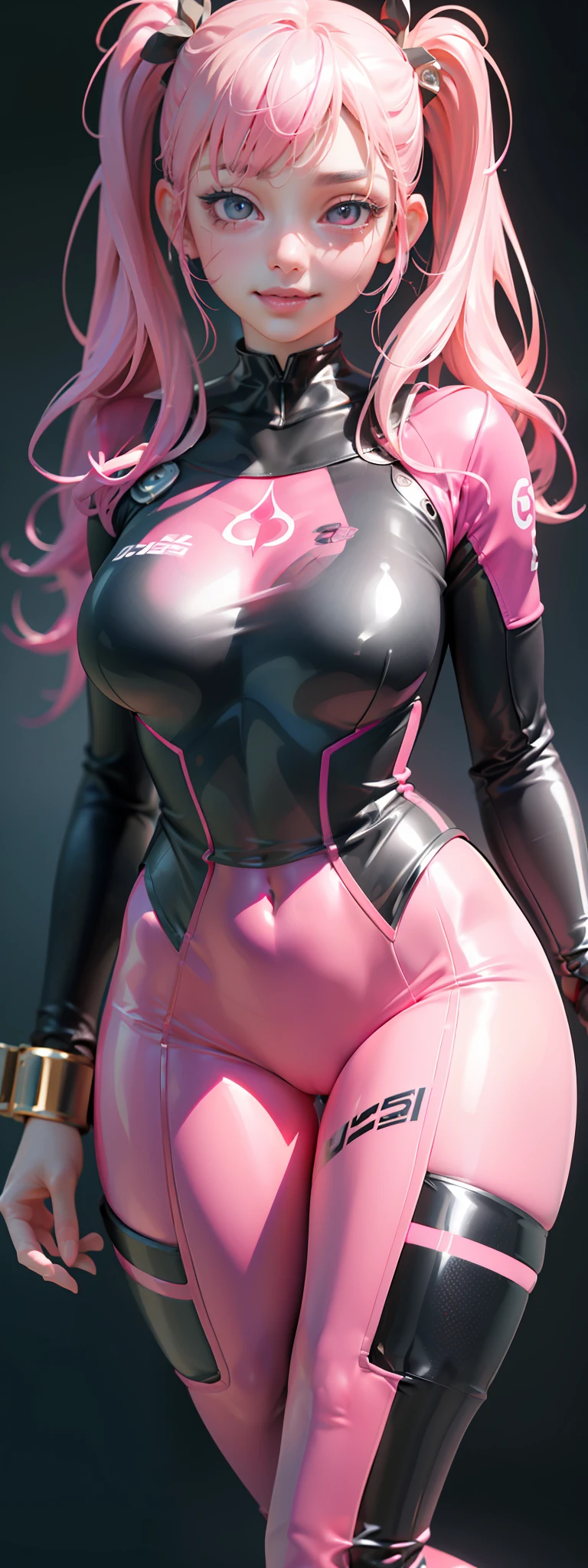 ulzzang-6500-v1.1,(raw photo:1.2),((photorealistic:1.4)),best quality ,masterpiece, illustration, an extremely delicate and beautiful, extremely detailed ,CG ,unity ,8k wallpaper, Amazing, finely detail, official art,extremely detailed CG unity 8k wallpaper,absurdres, incredibly absurdres, huge filesize, ultra-detailed, highres, beautiful detailed girl, extremely detailed eyes and face, beautiful detailed eyes,light on face,cinematic lighting,((extremely pink tight suit clothing)),1girl,full body,full-body shot,looking at viewer,((light pink hair)), red eyes,((bliss)), best detailed background, ((cosplay)), (smile), twintails, ((hold a rifle)),