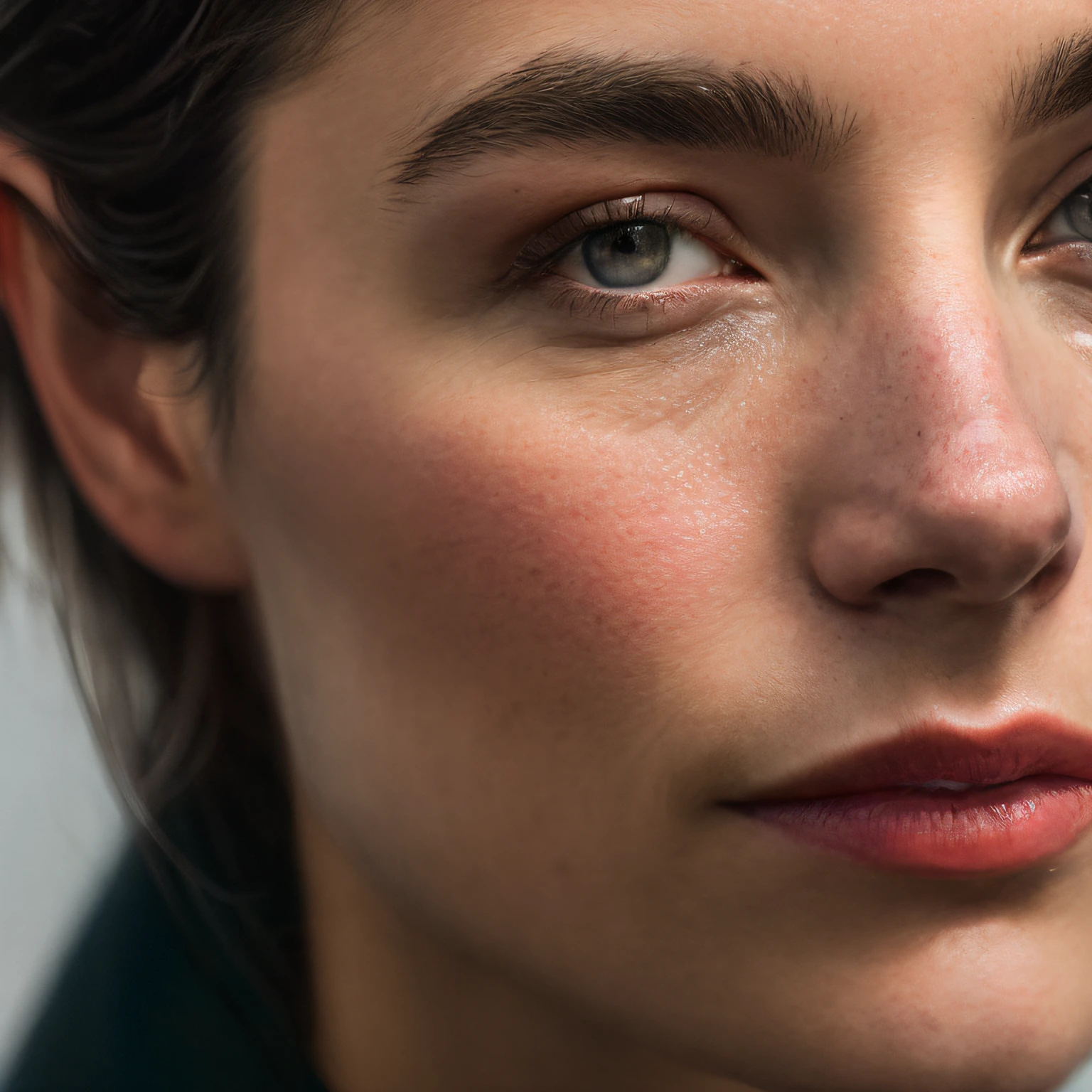 Close-up photography of the face of a 30 years old woman, (by Alyssa Monks:1.1), by Joseph Lorusso, by Lilia Alvarado, beautiful lighting, sharp focus, 8k, high res, (pores:0.1), (sweaty:0.8), Masterpiece, Nikon Z9, Award - winning photograph, (perfectly round iris:1.3)