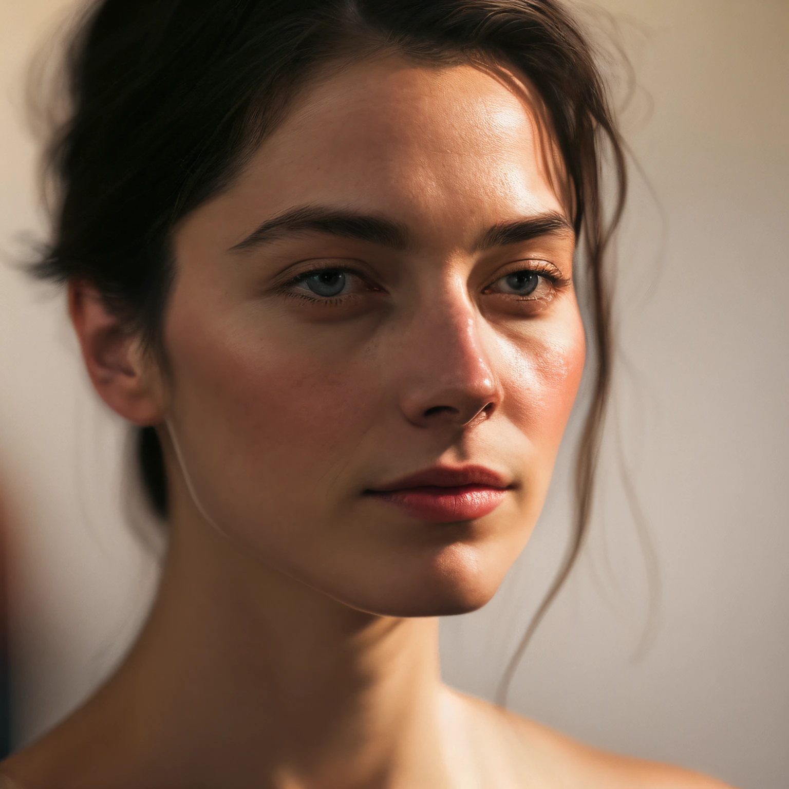 Close-up photography of the face of a 30 years old woman, (by Alyssa Monks:1.1), by Joseph Lorusso, by Lilia Alvarado, beautiful lighting, sharp focus, 8k, high res, (pores:0.1), (sweaty:0.8), Masterpiece, Nikon Z9, Award - winning photograph, (perfectly round iris:1.3)