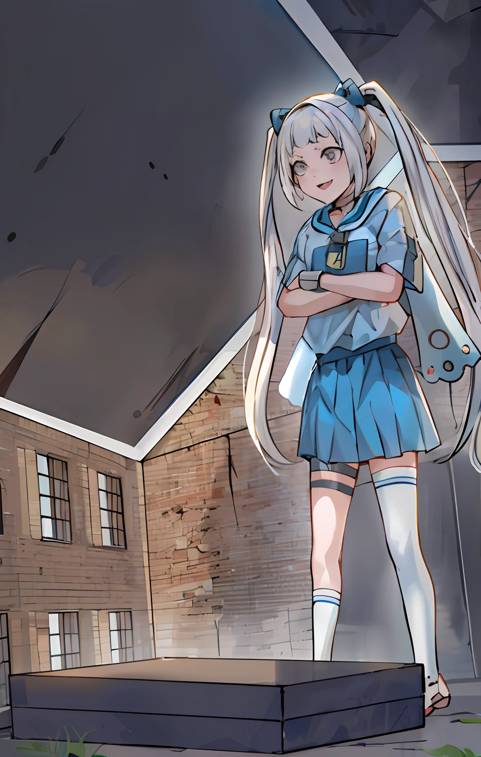 Long-haired anime girl standing in a dilapidated warehouse，On the ground lay a black box, cyber school girl, hyperrealistic schoolgirl, in an anime style, gapmoe yandere, splash art anime loli, style of anime, Kantai collection style, Realistic schoolgirl, inspired by Kamisaka Sekka, beautiful anime high school girl