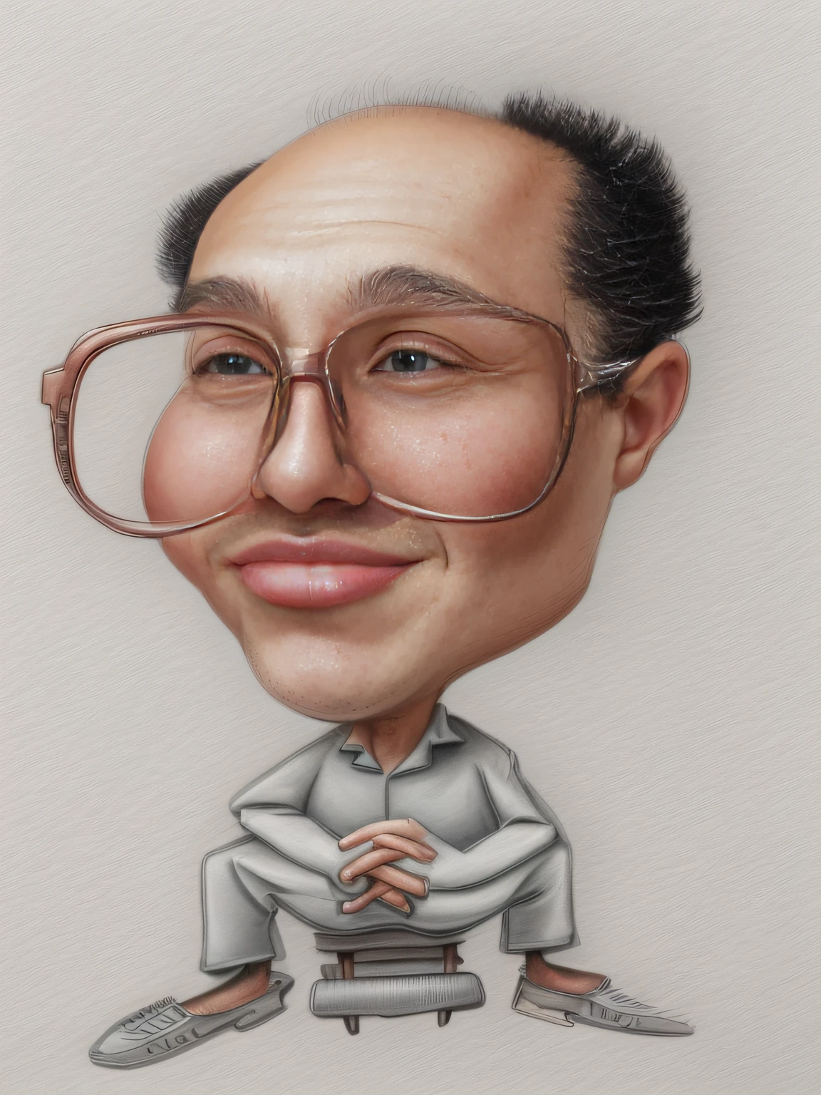 caricatural,Bald, looks at the camera, much detail, Detailed drawing, illutstration, CG, milky white skin, Soft and supple skin, realistness, The middle between painting and realism, high qulity, high-definition, 4K, Blender rendering, octane rendered, realistically, illutstration, brushwork, CG, digitalart, beatutiful face, Perfect face, faired skin, Symmetrical face, Proportional body,,