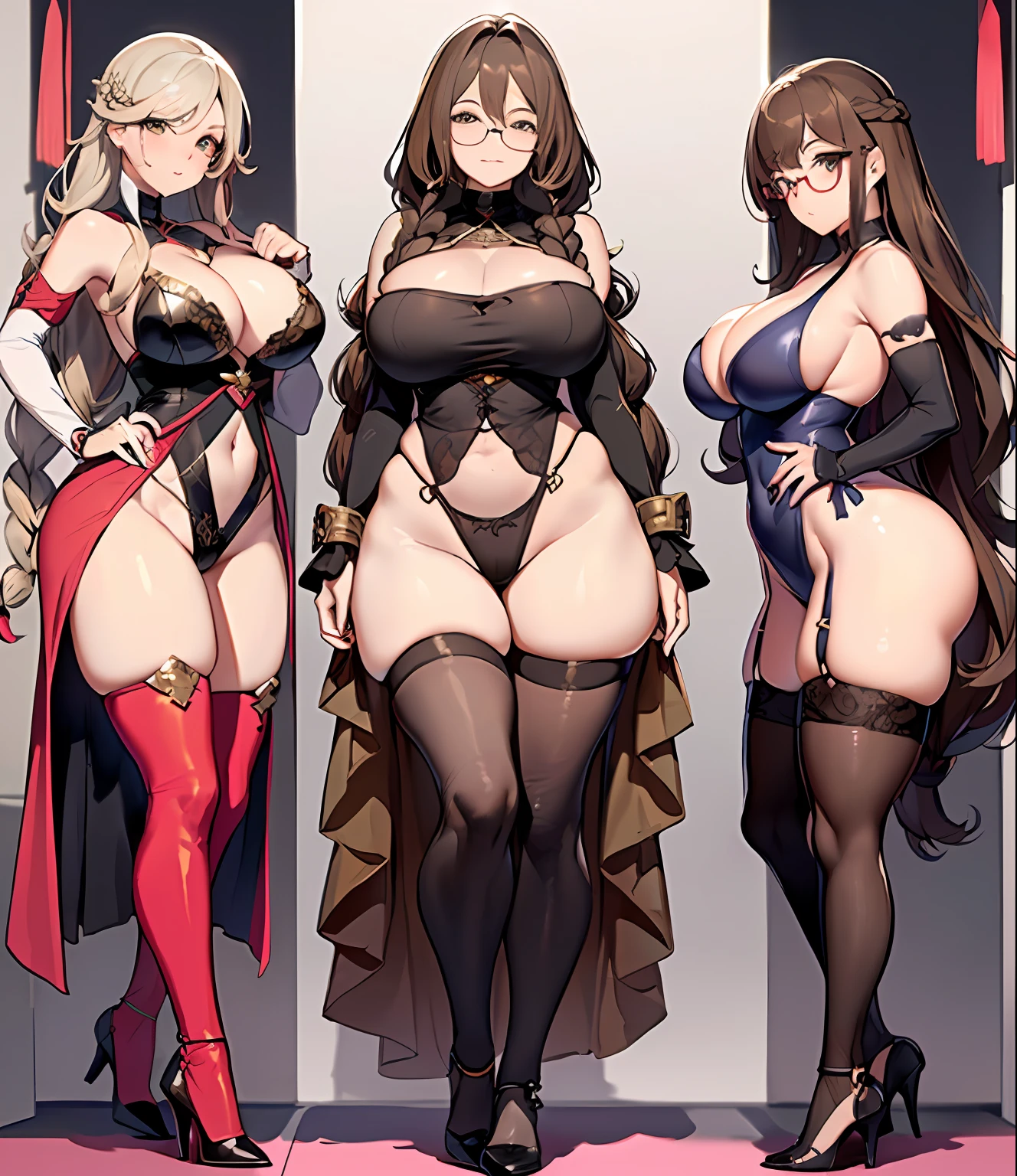 ((thicc saggy Tetas enormes)),trasero grande,((caderas anchas)),(((piel blanca))),(((Long brown hair with braids))),(((ojosmarrones))),(Thicc MILF)),((lentes)),((ninja)),((traje de malla apretado completo)),((recortado debajo del pecho)),((protectores malla de brazo )),((tacones altos)),((cuidad peligrosa)),((cuerpo entero)),((caminando sensualmente)),((medias altas de malla))
