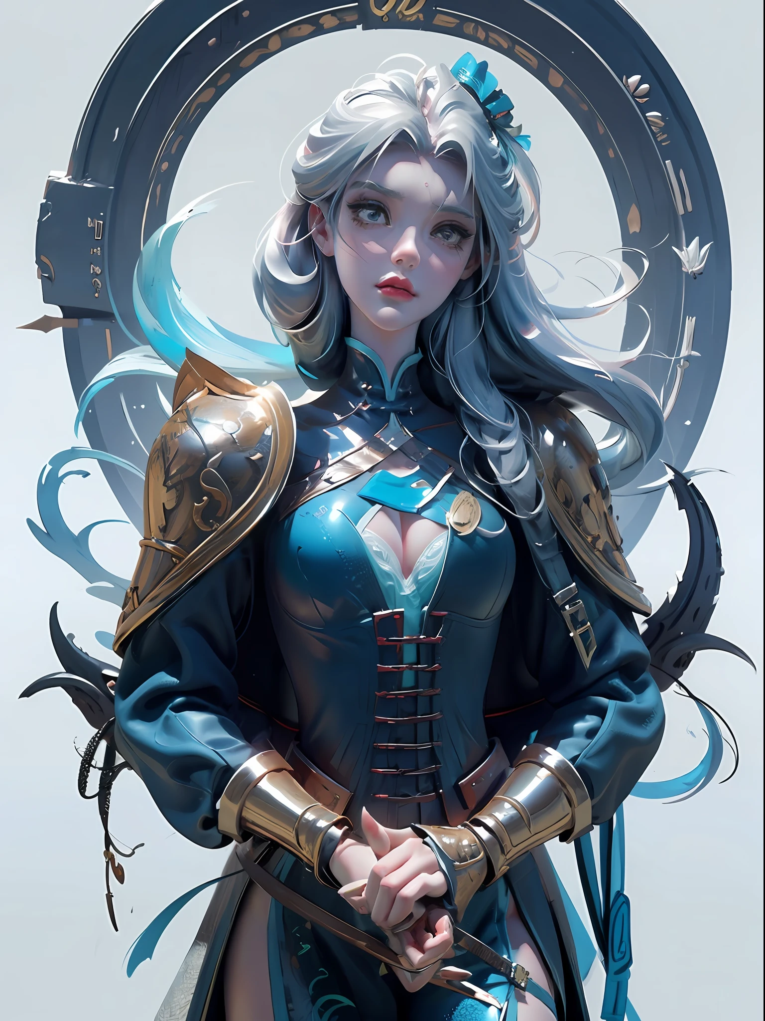close-up of Britney Spears in a silver and blue dress, chengwei pan on artstation, by Yang J, detailed fantasy art, stunning character art, fanart best artstation, epic and exquisite character art, beautiful armor, extremely detailed art, detailed digital anime art, artgerm on artstation pixiv, girl in armor