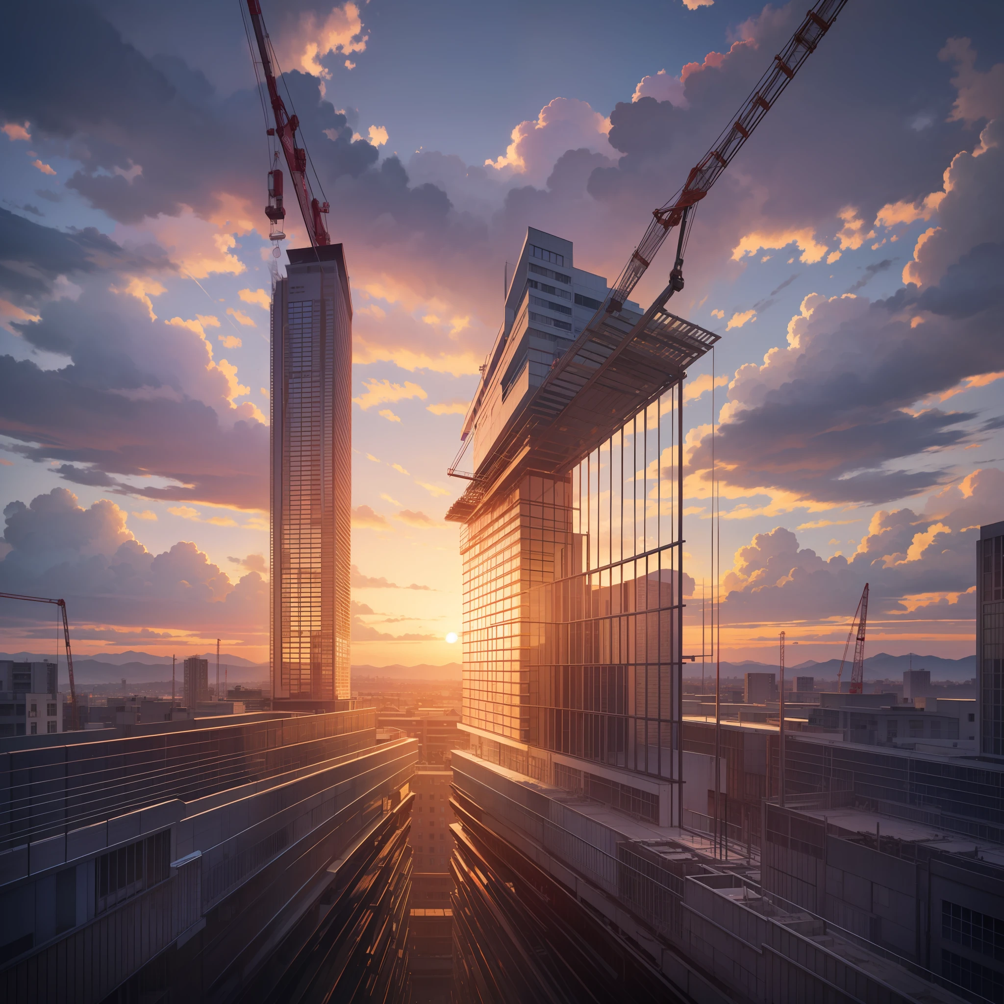 Never ending construction projects become beams of metal, themselves extensions of the sunset