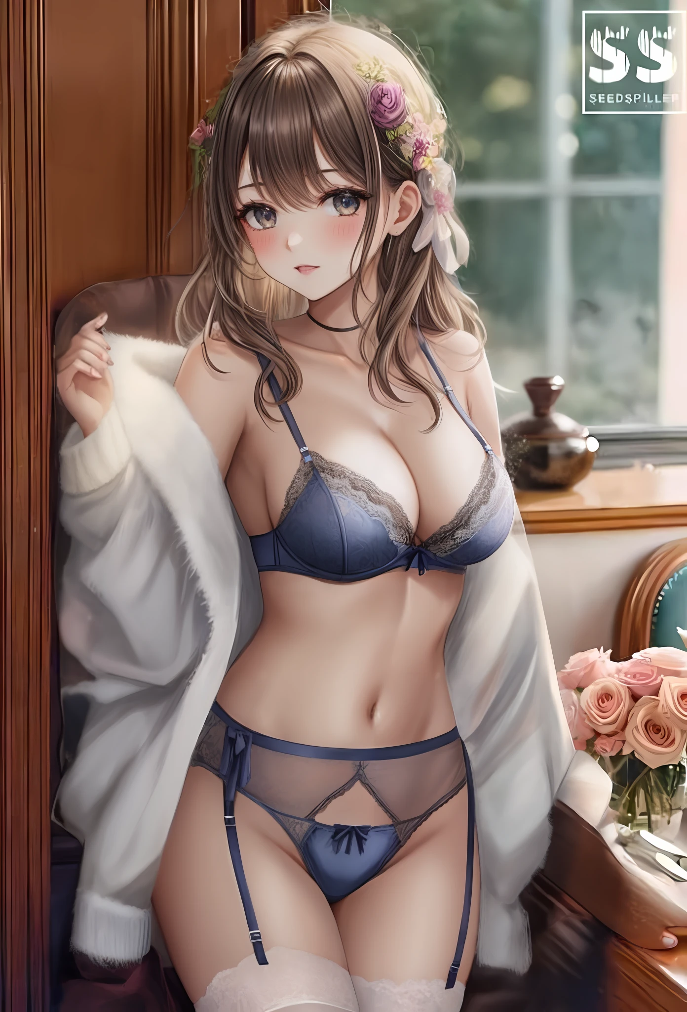 Girl in lingerie color crème brûlée