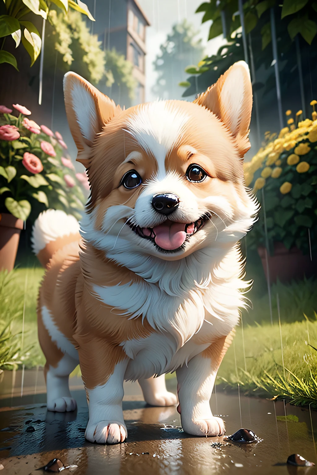 Lovely Cute White Albino Corgi in Pixar Style, estilo Disney, pixar animation, design de personagens, renderman, cozy lighting, 4k ultra reslista