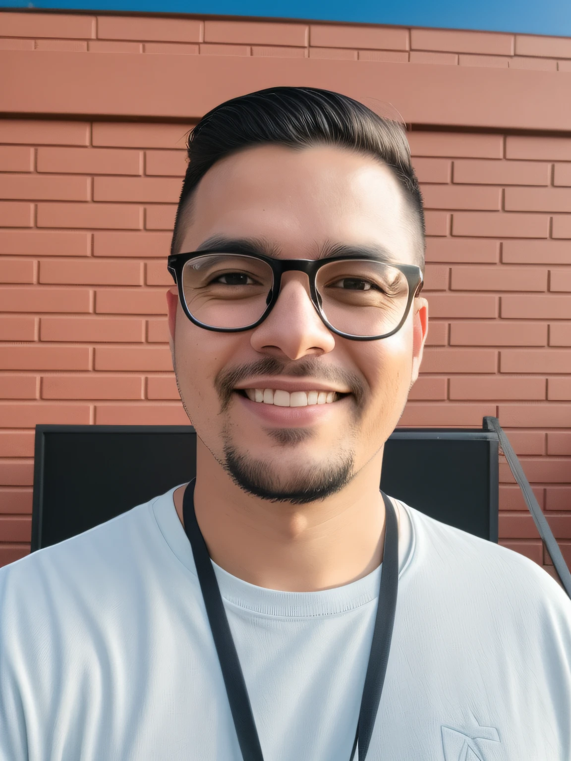 smiling man wearing glasses and a lanyard around his neck, imagem do avatar, leve sorriso nerd, Tyler Oeste, typical cryptocurrency nerd, with nerdy glasses and goatee, christian cline, foto de perfil headshot, Msxotto, ástor alexander, adam narozanski, maxwell boas, lead designer greg rutkowski, Cristiano Orrillo, Foto tirada em 2018 --auto