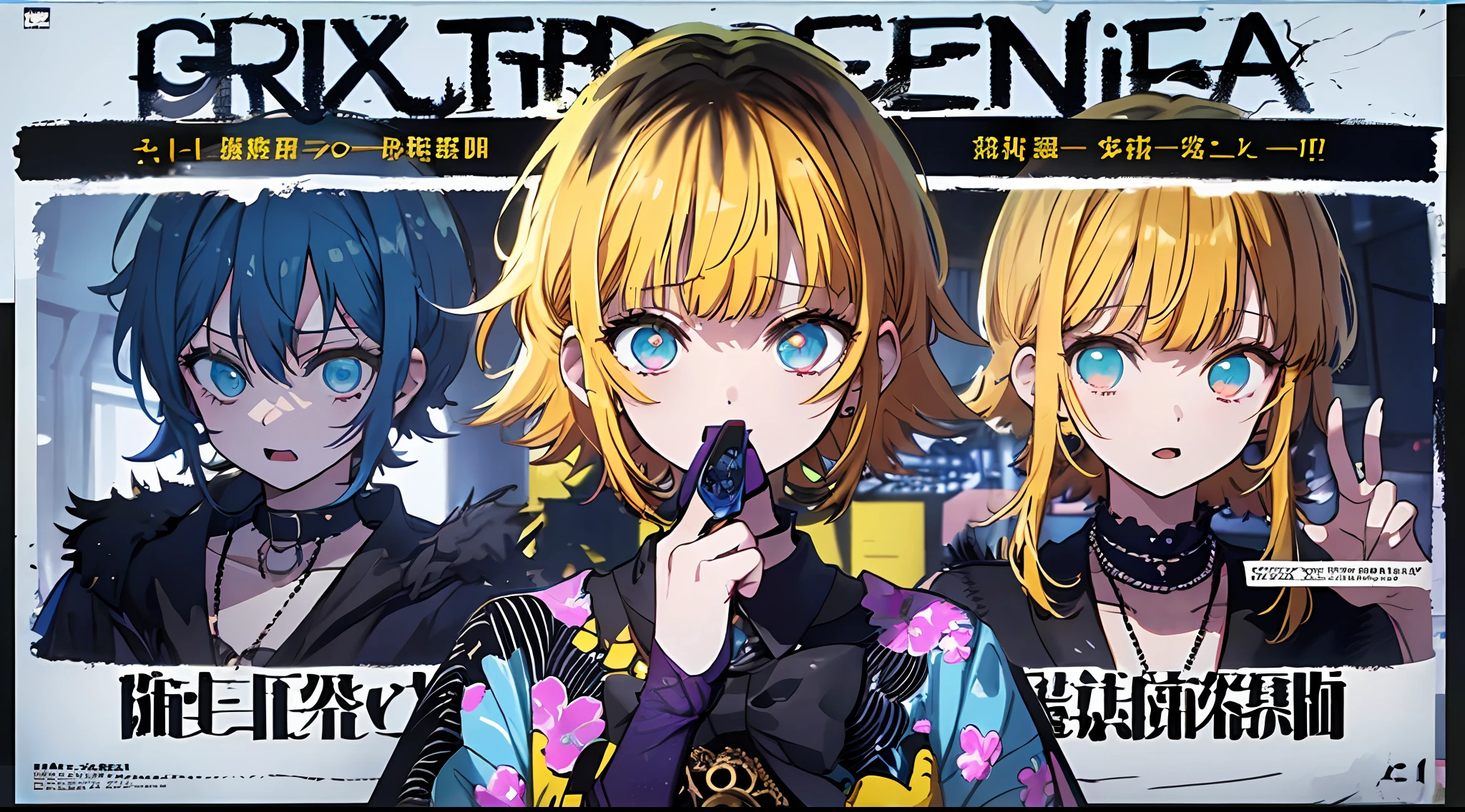 (((Dramatic)))、(((gritty)))、(((vehement))))The poster of the film appears as a central character。She is shy in the center of the poster、Wearing an idol costume、Has a determined look。has vivid eyes。The background is dark and rough、I feel like I'm drunk。Text is bold and eye-catching、Catchy slogans add to the overall drama and excitement。The color palette is dominated by dark colors.、Bright colors dotted、Make your poster dynamic and visually impactful、tachi-e(magazine:1.3)、(cover-style:1.3)、Fashionable、A vibrant、outfits、a-pose、front、colorfully、Dynamic、backgrounds、element、Be confident、expressively、ngel、statement、attachment、Majestic、coiled、surroundings、touch、Scenes、Texto、covers、boldface、grab attention、title、moda、font、Catchy、title、large、grab attention、modern、 Trendy、concentrates、stylish、a 1 girl