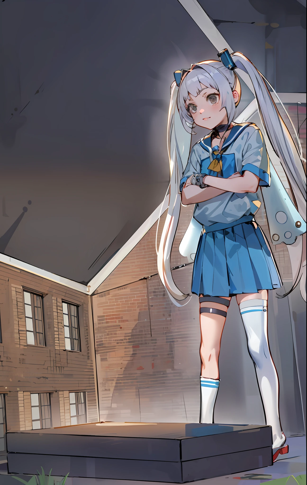 anime girl with long hair standing on a platform in front of a building, highschool background, cyber school girl, hyperrealistic schoolgirl, in an anime style, gapmoe yandere, splash art anime loli, style of anime, Kantai collection style, Realistic schoolgirl, inspired by Kamisaka Sekka, beautiful anime high school girl