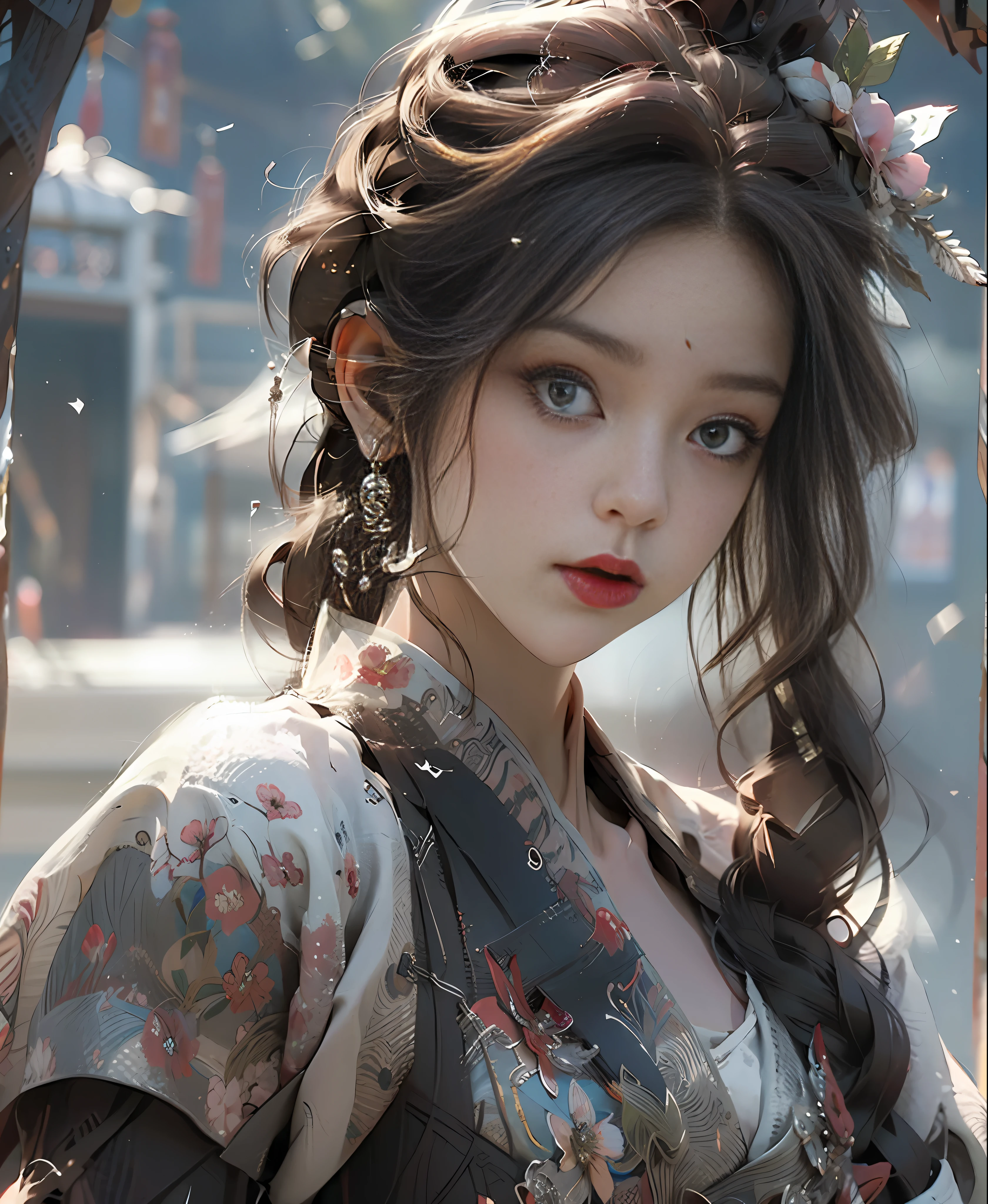 Pixiv artwork,Exquisite(live-action realistic style),Ultimate face,Blow on breakable skin,Photorealistic light and shadow,Beautiful eyes,Oily lips,Extremely high quality,Marvel cinematic graphics,The military looks sassy,Holding a red cherry spear,Mercedes Battlefield,Sweep enemy positions,Be brave and fearless,(Han dynasty(or other dynasties)Makeup and gear), The blood-red armor shines brightly,Stained with the blood of war,(flawless perfection)of the face,Warhorses are mighty,The battlefield is in flames,(The aesthetics of violence),(Rich classical atmosphere),Grass and trees are soldiers,The land of the Central Plains is full of gunsmoke,A stunning masterpiece,A masterpiece of virtuosity,Fine details in ultra-high resolution,Top image quality at 8K resolution,Stunning graphics,Ingenious(human figure),long way hair,Ultra-white reflective face effect,(deep of field)The way the picture is composed,Detailed depiction of the macro lens of the face,Deep, watery eyes and oily lips,Purple gradient color of long hair beauty(artgerm style)designs,(Side face)Beautiful gesture