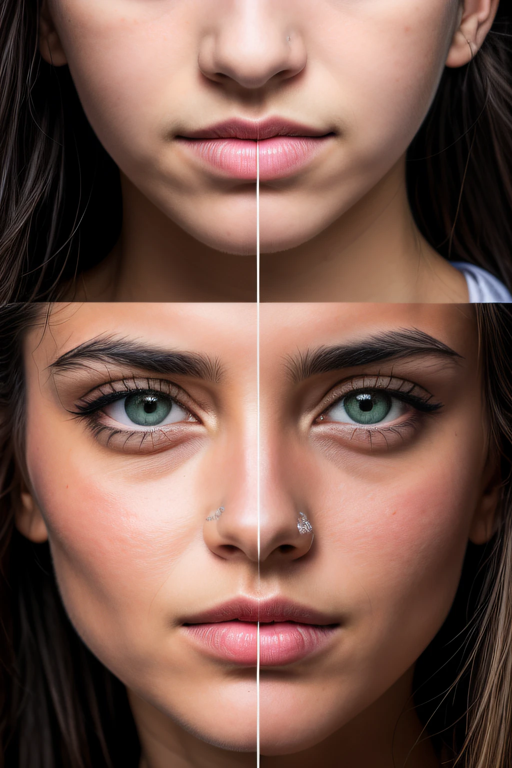 RAW Photography, Photorealistic, 4K/8K vivid photos of women in nature, ((Close-up photos of faces)), (Black eyes), Ultra detail, Details, Dramatic light, Beautiful eyes of detail, Detailed skin, Depth of field, Raw Photos, Full Resolution, High Definition Skin, Detail, Sharp Focus, High Resolution, High Quality Photos,