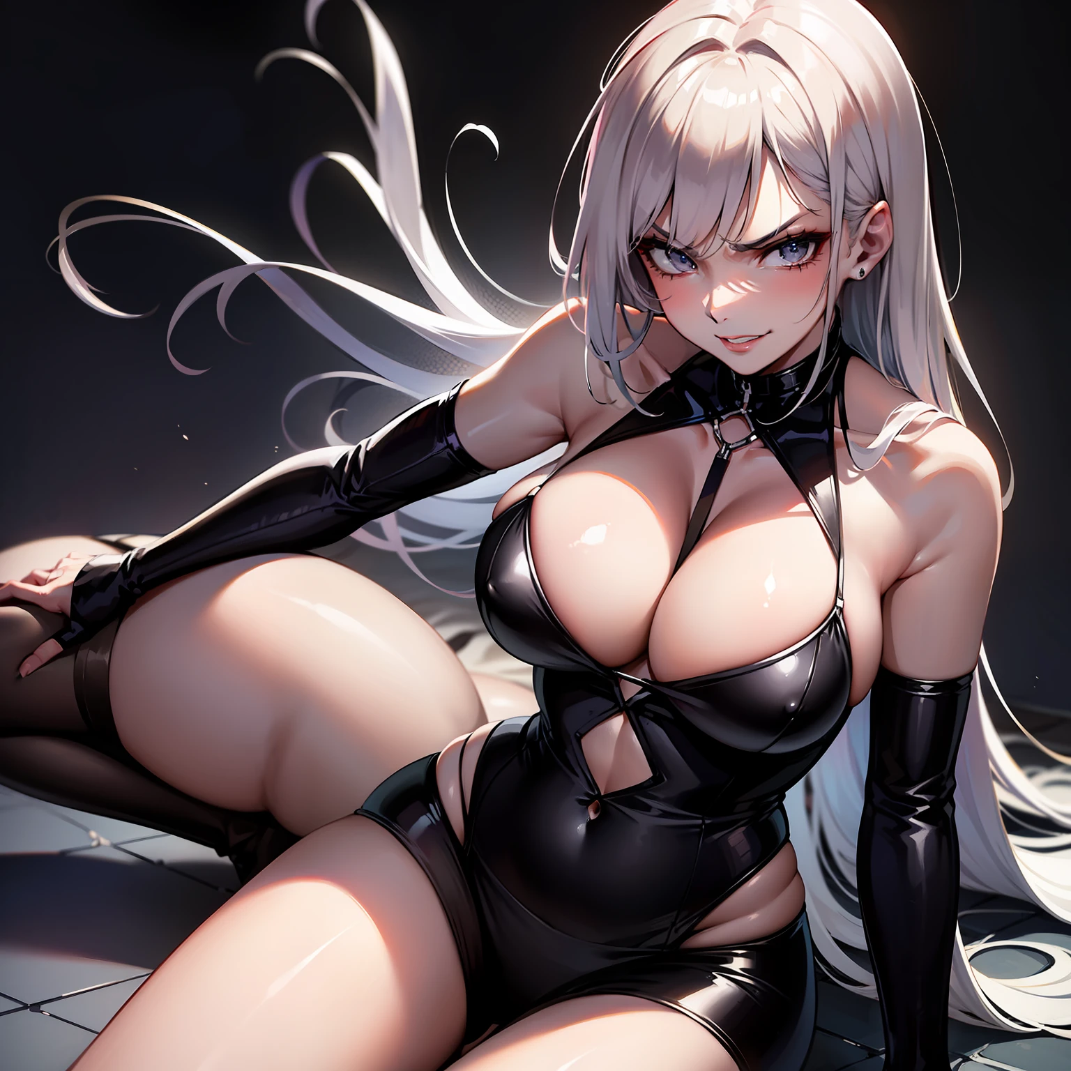 (masterpiece, best quality), stunning women in a seductive grunge outfit, sultry and gorgeous, angry looking face, smirk on face