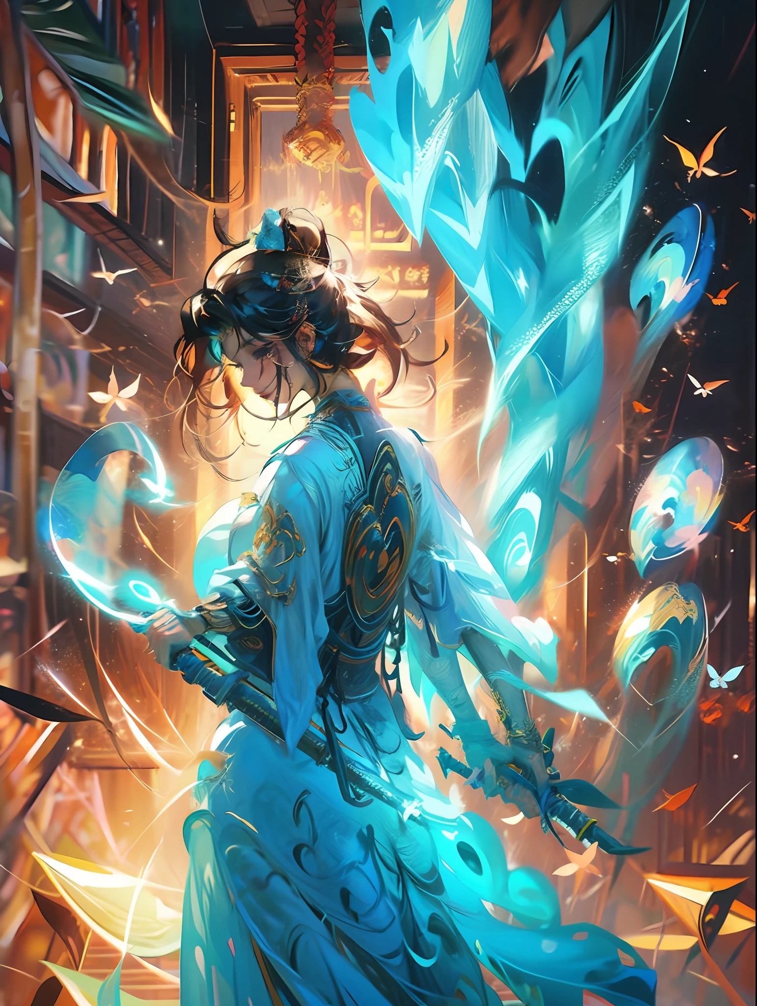 ((masterpiece)), ((best quality)), 8k, high detailed, ultra-detailed, A girl standing on the rooftop overlooking the city, rooftops, buildings, streets, city lights.