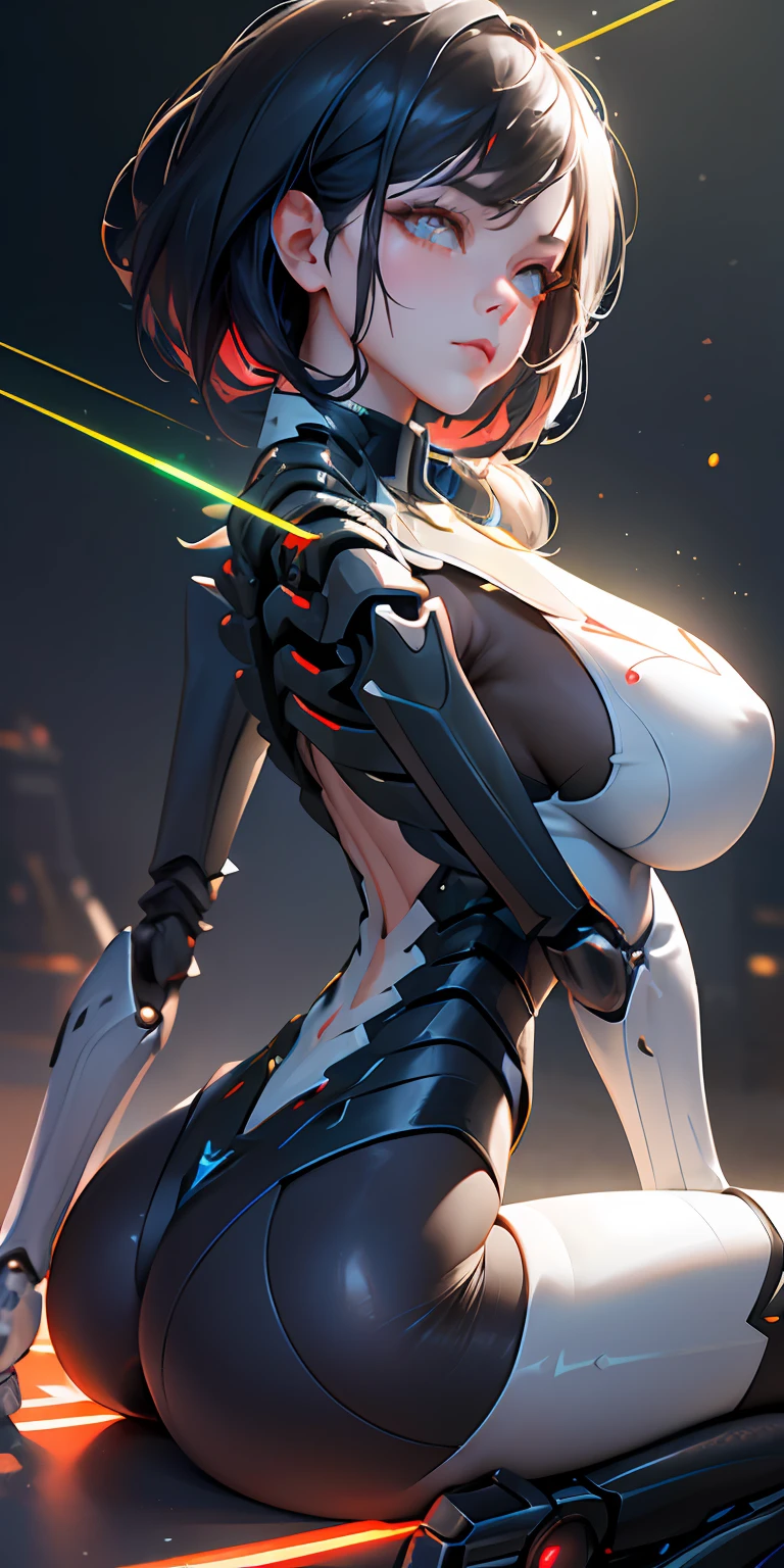 (from back:1.5), (1mechanical girl:1.5), solo, Slim waist, thick thighs, (sitting:1.2), (machine made joints:1.2),(machanical limbs:1.1),(blood vessels connected to tubes),(mechanical vertebra attaching to back),(mechanical cervial attaching to neck), lights on armor, mecha headglass, (Luminous spine:1.5), (laser eyes:1.5), expressionless, huge breast,
colorful,hdr, ray tracing, nvidia rtx, super-resolution, unreal 5, subsurface scattering, pbr texturing, post-processing, anisotropic filtering, depth of field, maximum clarity and sharpness, rule of thirds, 16k raw, (luminescent particles:1.4), extremely detailed cg, unity 8k wallpaper, 3d, cinematic lighting, lens flare, reflections, sharp focus, cyberpunk art, realistic, highly detailed CG illustration, an extremely delicate and beautiful, cinematic light, (photorealistic:1.5), (Dark background:1.5),dynamic angle, masterpiece, best quality, ultra-detailed, illustration, detailed light, dramatic_shadow,face shadow,extra detailed,best performance,