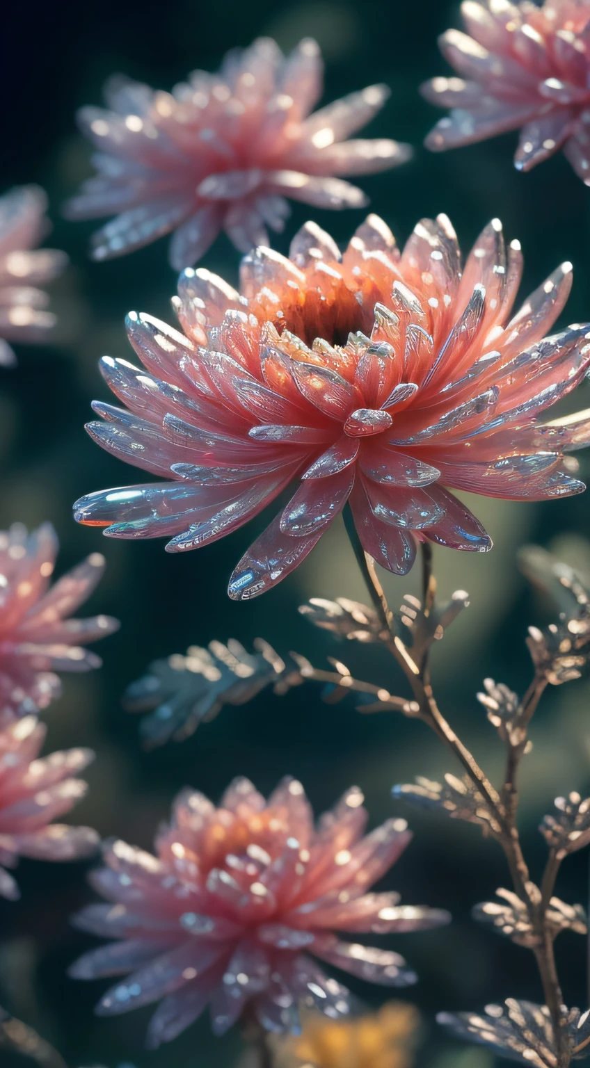 crystal chrysanthemum, fantasy, galaxy, transparent, sparkling, sparkling, brilliant, colorful, magical photography, dramatic lighting, photo realism, ultra-detailed, 4k, depth of field, high resolution