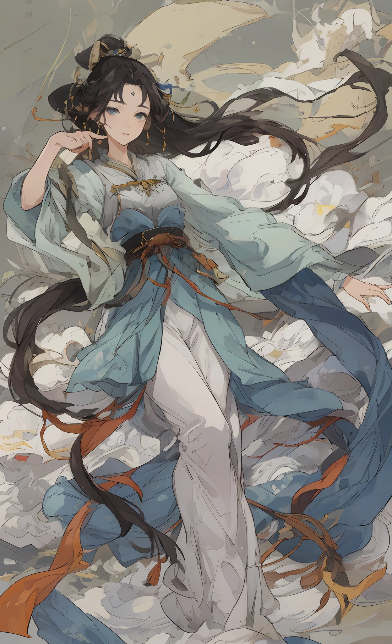 A girl, ancient Chinese costume, whole body, sunshine, clear face, clean white background, masterpiece, super detail, epic composition, ultra HD, high quality, extremely detailed, official art, uniform 8k wallpaper, super detail, 32k