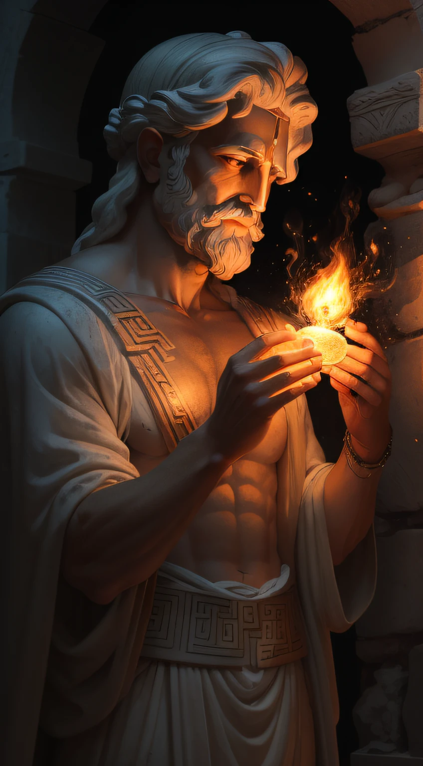 Old Greek god emitting light