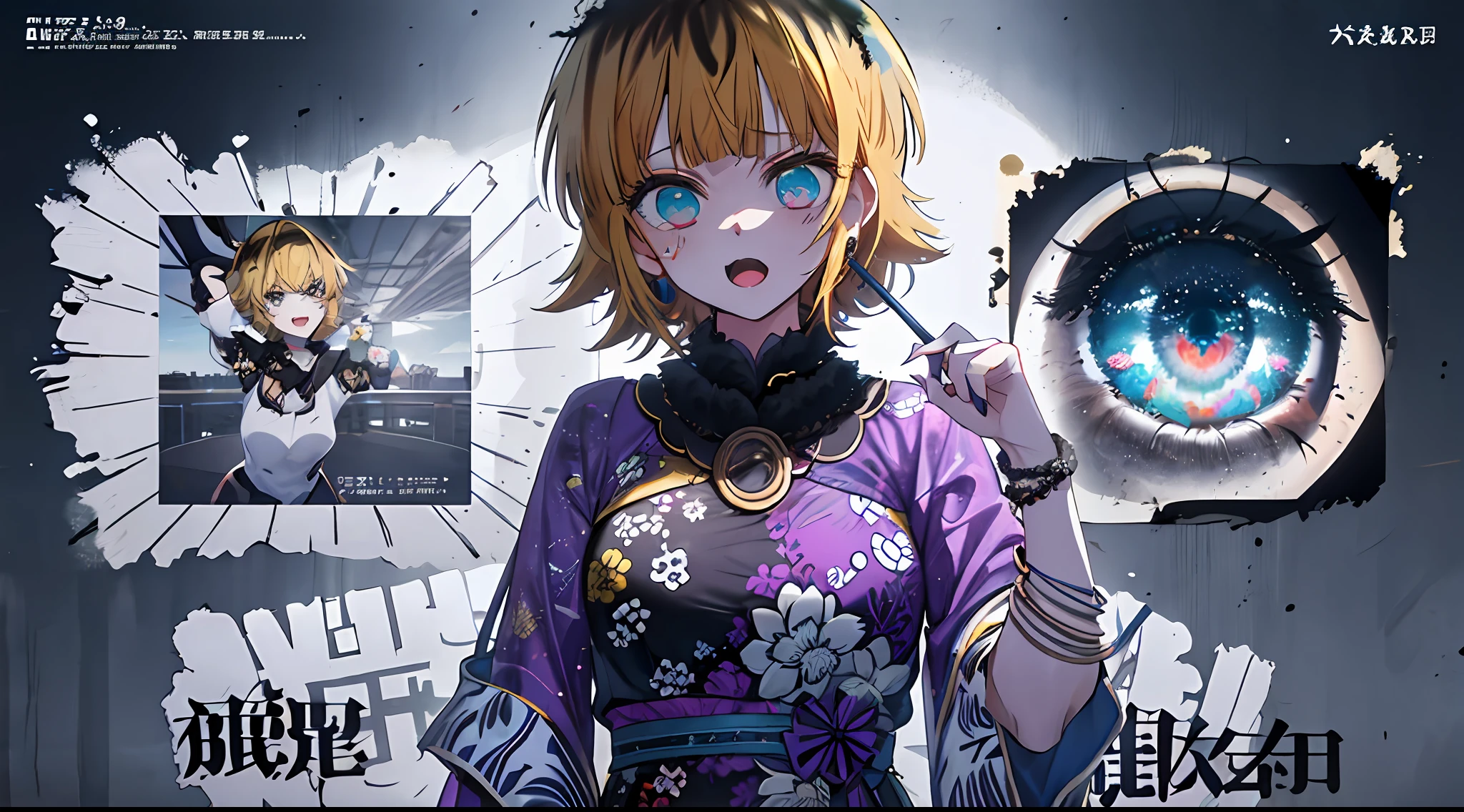 (((Dramatic)))、(((gritty)))、(((vehement))))The poster of the film appears as a central character。She is shy in the center of the poster、Wearing an idol costume、Has a determined look。Vibrant eyes。The background is dark and rough、I feel like I'm drunk。Text is bold and eye-catching、Catchy slogans add to the overall drama and excitement。The color palette is dominated by dark colors.、Bright colors dotted、Make your poster dynamic and visually impactful、tachi-e(magazine:1.3)、(cover-style:1.3)、Fashionable、A vibrant、outfits、a-pose、Front、colorfully、Dynamic、backgrounds、element、Be confident、expressively、ngel、statement、attachment、Majestic、coiled、surroundings、Touch、Scenes、Texto、covers、boldface、grab attention、title、moda、font、Catchy、title、Large、grab attention、modern、 Trendy、concentrates、stylish、a 1 girl