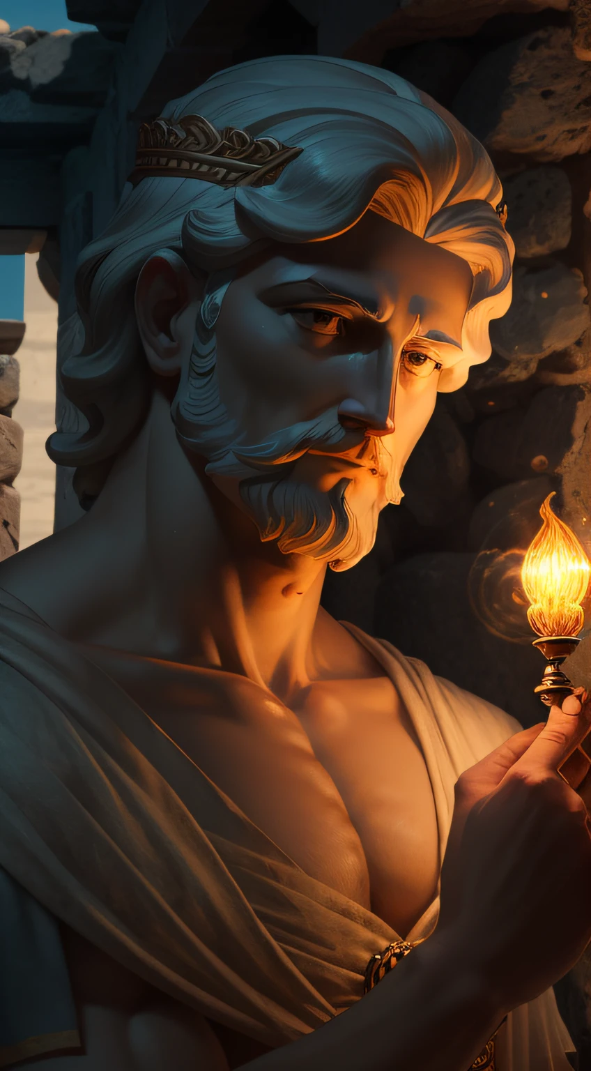 Old Greek god emitting light