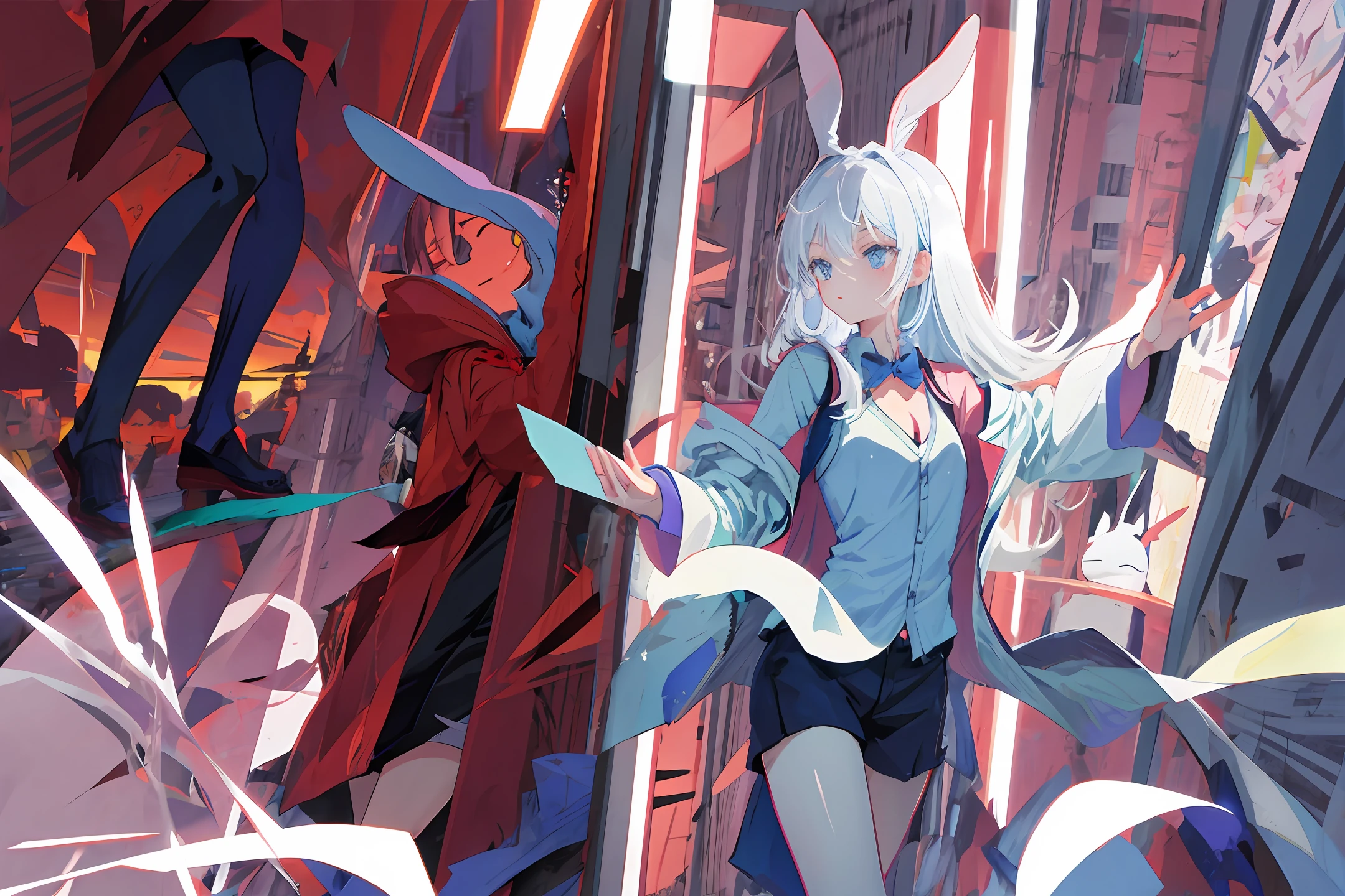 A rabbit-shaped figure with the word "Bayer" on his chest,style of anime