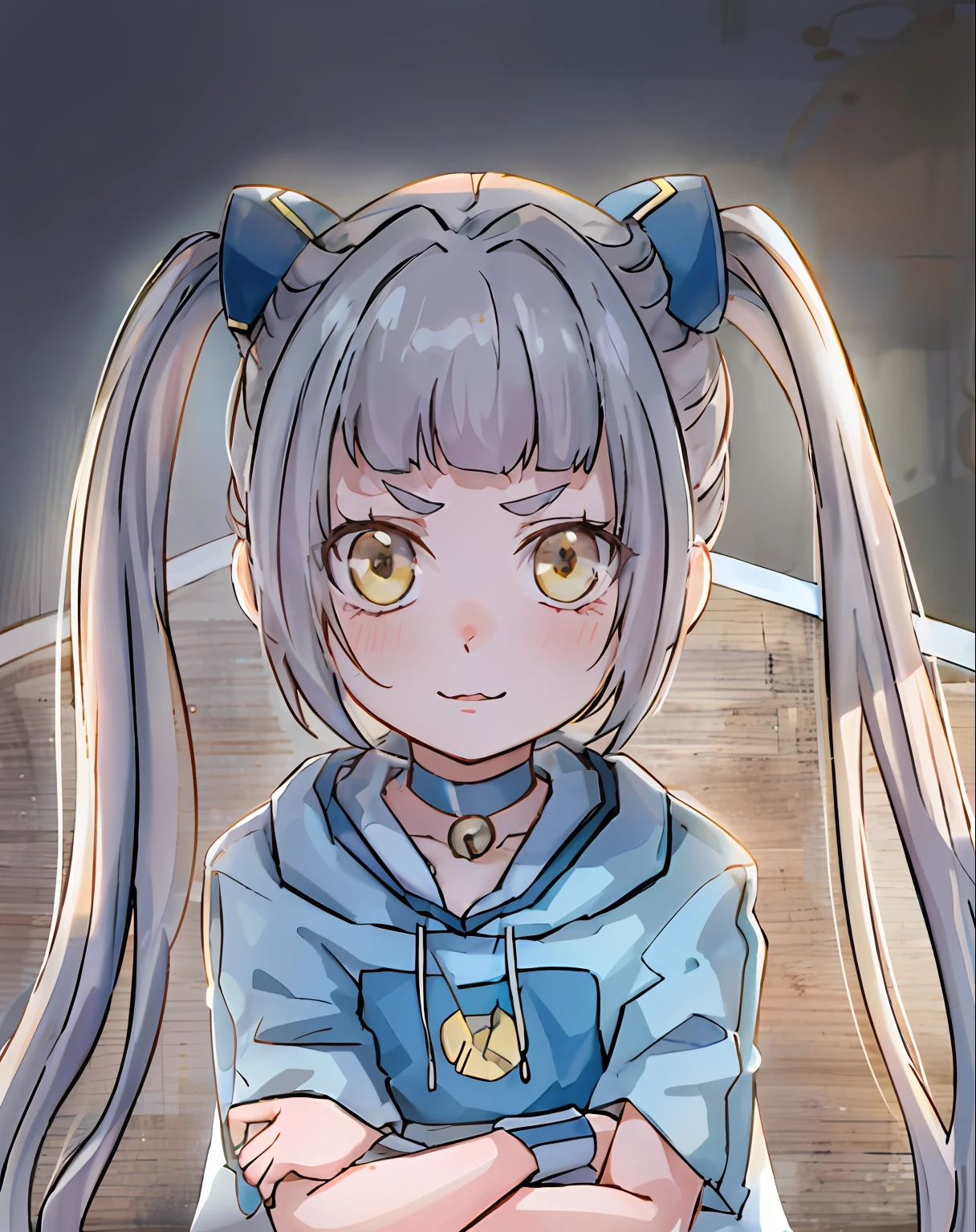Anime girl with long hair sitting on sofa，arms folded, anime moe art style, in an anime style, anime visual of a cute girl, made with anime painter studio, demon slayer rui fanart, portrait of an anime girl, anime girl with cat ears, style of anime, An anime girl, nyaruko-san, cute anime catgirl