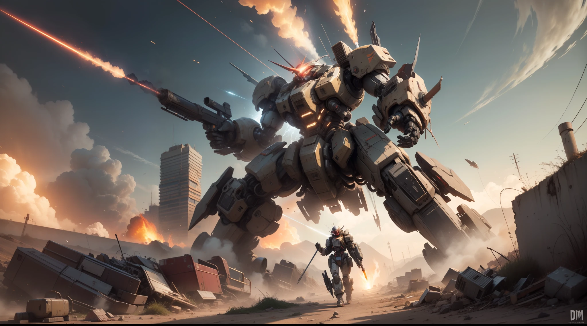 Look up at the perspective,(Digital artwork:1.3)(a sketch:1.1)Octane renders a wasteland,weed,Dilapidated houses,macadam,Sunset,in crimson red,((A girl in a combat uniform stood in front of the badly damaged and broken mech)),(Stubborn),(Steadfast),(There is blood at the corner of the mouth),(Messy long hair flying),(((One arm of the mech was broken))),(Mars splashes),((Broken upper body mech,Dropped mech fragments)),(Exposed wires),((Mecha is depicted finely)),(((ultra fine))),Shoot at 8K resolution,Gasoline liquid,firelight,Missiles streaked across the sky,weeds,macadam,exploding,splash arts,((Dynamic speed lines:1.2)),Lithography in intricate details,dongh(Light particles:1.2),(game concept:1.3),(deep of field:1.3),Global illumination,well detailed,Trends on ArtStation,Epic shooting,Cinematic lighting