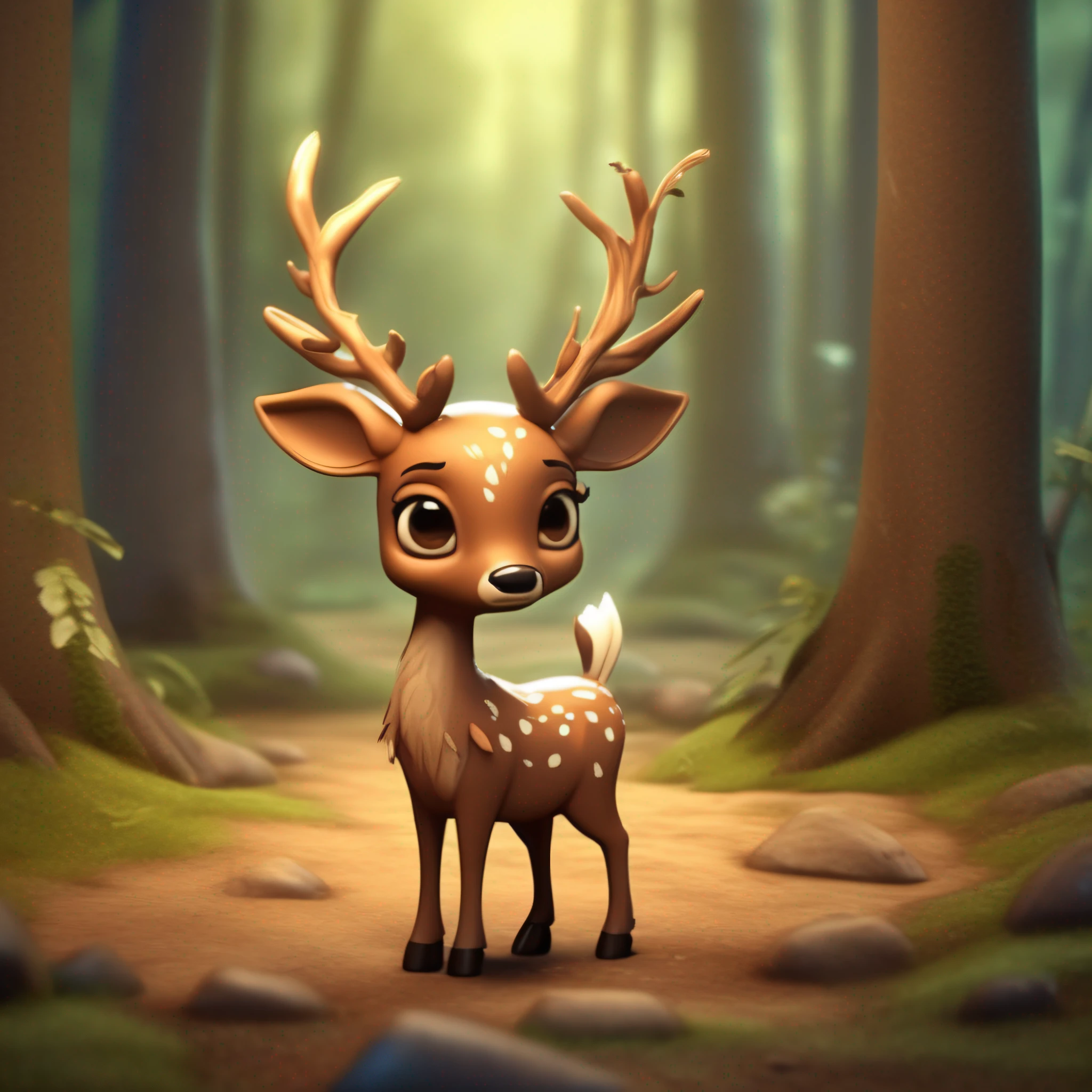 veadinho dos desenhos animados em uma clareira na floresta encantada, triste, veadinho_character, Cute anthropomorphic deer, veadinho, Retrato de um veadinho, veadinho marrom, personagem bonito dos desenhos animados, anthropomorphic deer, Arte Oficial, mobile game art