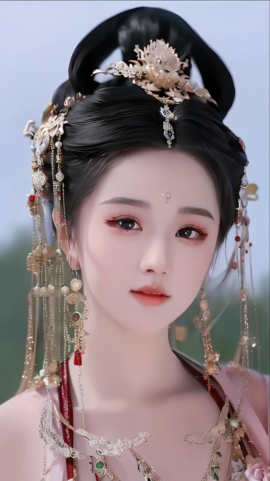 a close up of a woman wearing a headpiece and a dress, chinese princess, a beautiful fantasy empress, traditional beauty, ancient chinese princess, ((a beautiful fantasy empress)), chinese style, ancient chinese beauties, traditional chinese, palace , a girl in hanfu, beautiful render of tang dynasty, inspired by Du Qiong, xianxia, ruan jia beautiful!
