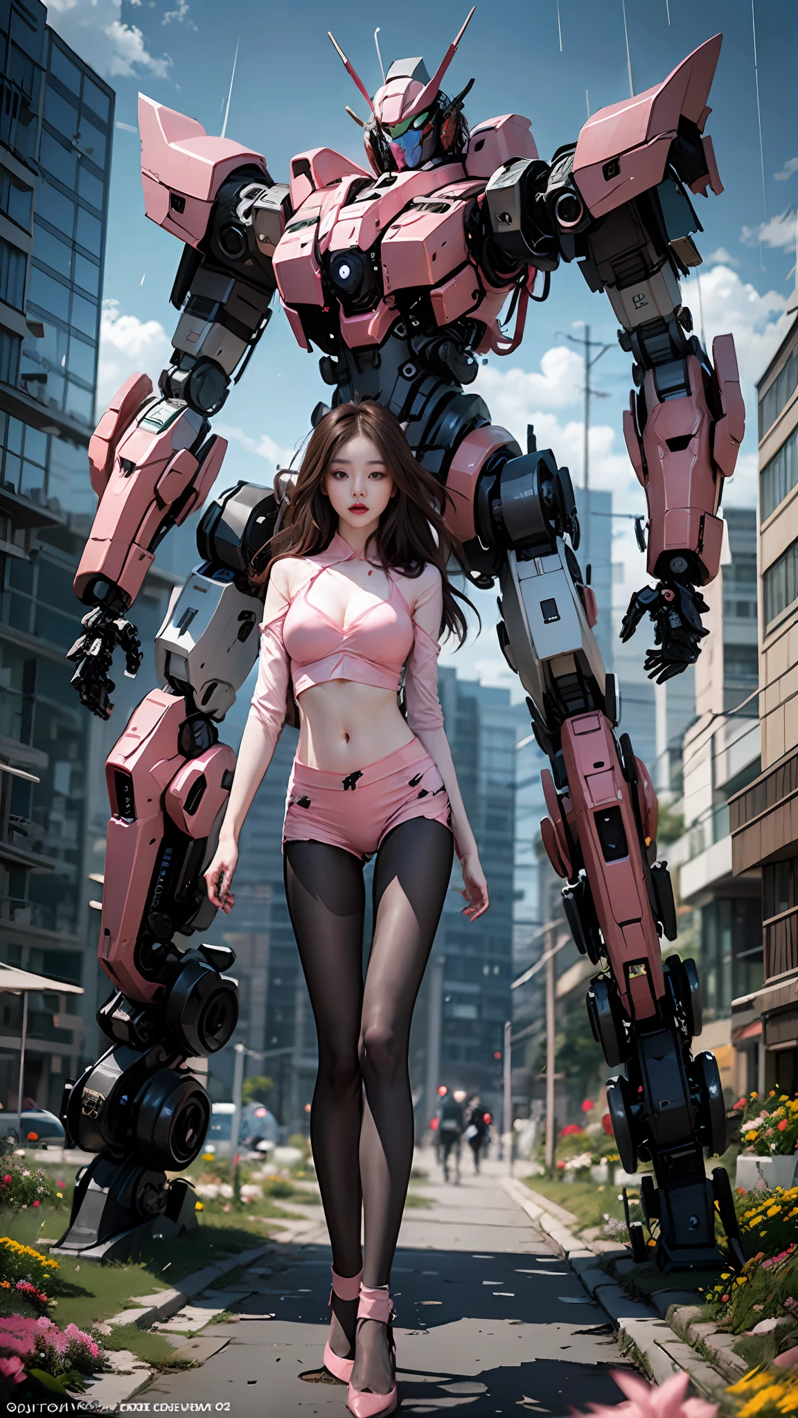 shitu-mecha,
( pureerosface_v1:0.5),mustee,Korean Doll,
Realistic photography,High quality,8k resolution,real photos,(((A mech girl with long hair,brown hair,medium breasts, )),chinese girl, tight fitting, navel),The ground is covered with flowers,shitu-mecha behind the girl,Magnificent and spectacular,full body,mysterious,photo by Brandon Woelfelmist,surreal dream,gray atmosphere,rainy day,dynamic,lut,hdrmprofessional lighting,photon mapping,radiosity,physically-based rendering,delicate realism,araydynamic and expressive animations,
(Pink Style:1.3),