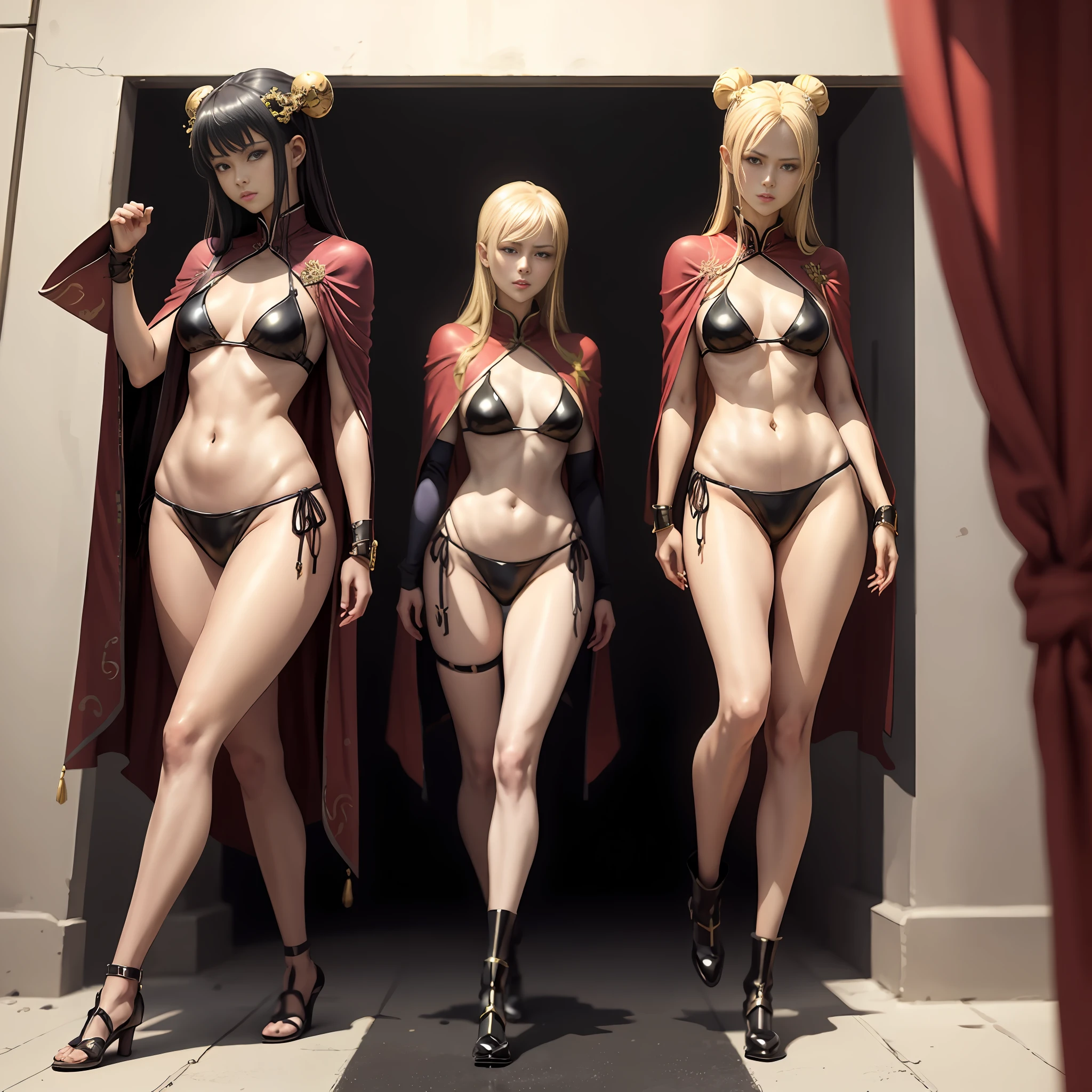 Anime - Great masterpiece，oil art， Chinese goddess in sexy Hanfu and bikini cape standing in golden illusory space，The garment has a gold lace pattern，wearing in stocking，High-heeledshoes，walking towards viewer，seductive anime girls，Sexy ancient goddess，full body detailing，（1.4），（Long legs 1.1），[ 4 K digital art ]!,Smooth anime CG art，Female action anime girl，shiny white skin，Full body luxury，SFW version，full body pose，the perfect body，18 forbidden