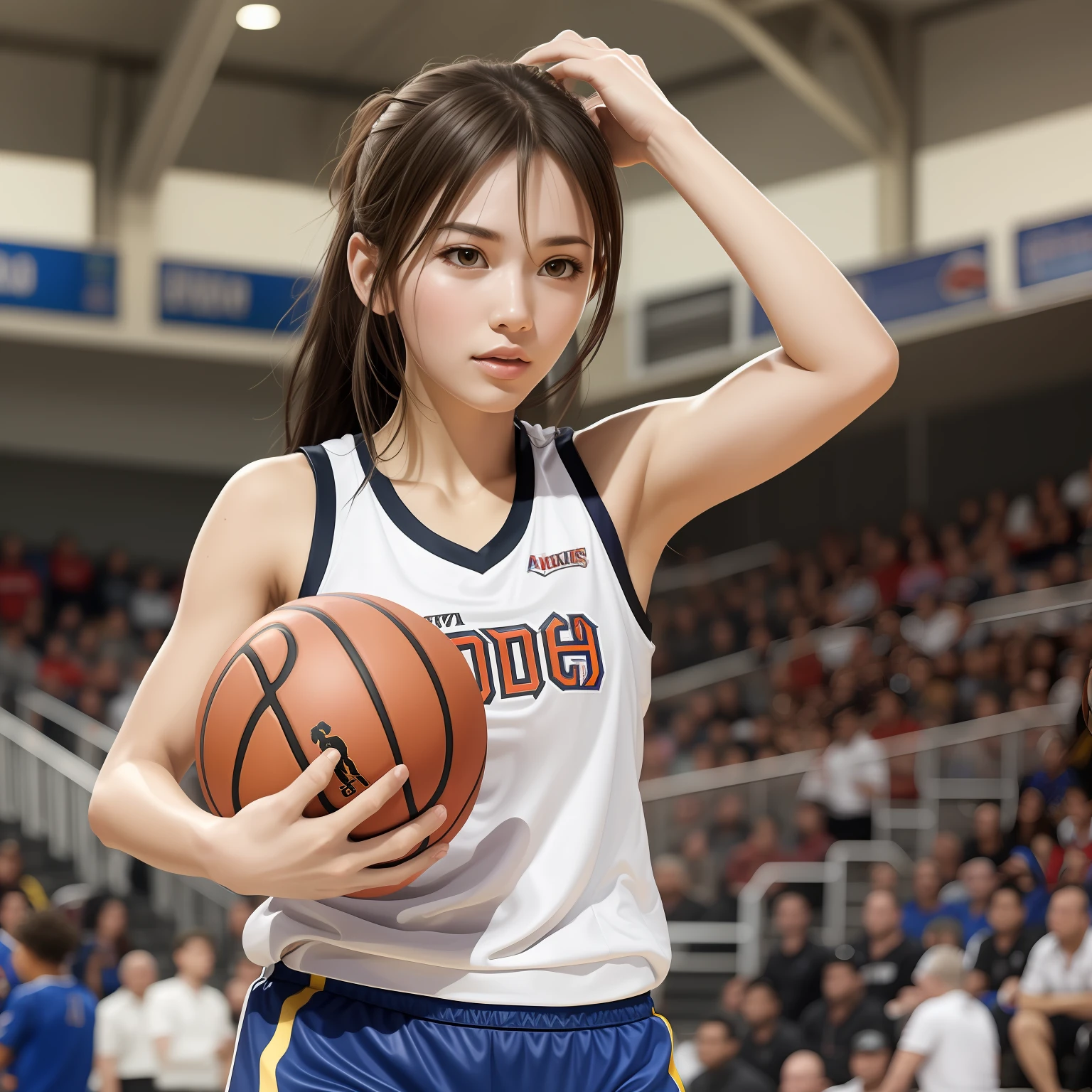 Woman wearing basketball suit