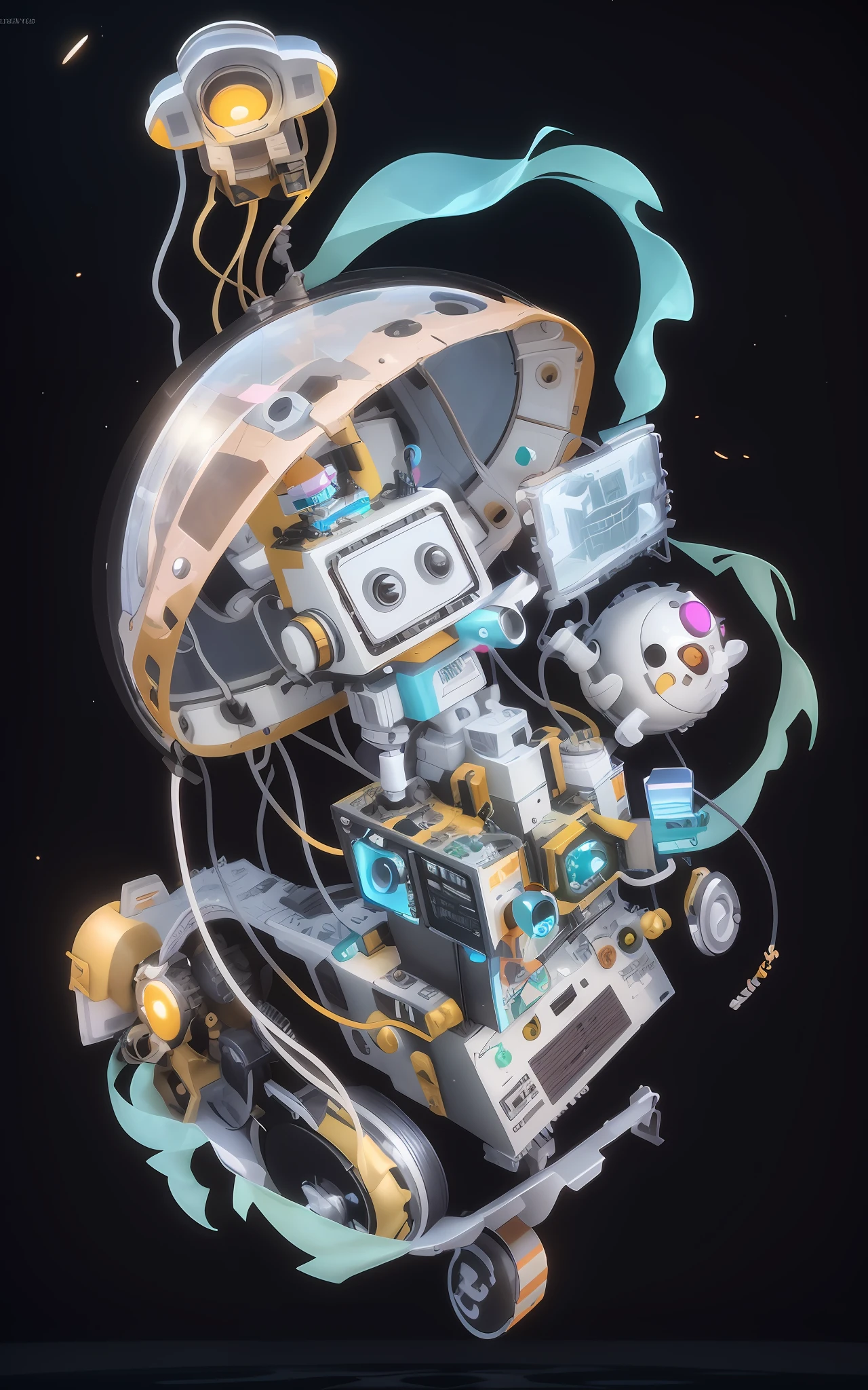 there is a robot that is flying in the air with jellys, cute detailed digital art, style hybrid mix of beeple, beeple and jeremiah ketner, Inspired by:《Unknown crew》, 3 d illustration, 3d illustration, pop japonisme 3 d ultra detailed, cyril rolando and goro fujita, 3d digital art 4k
