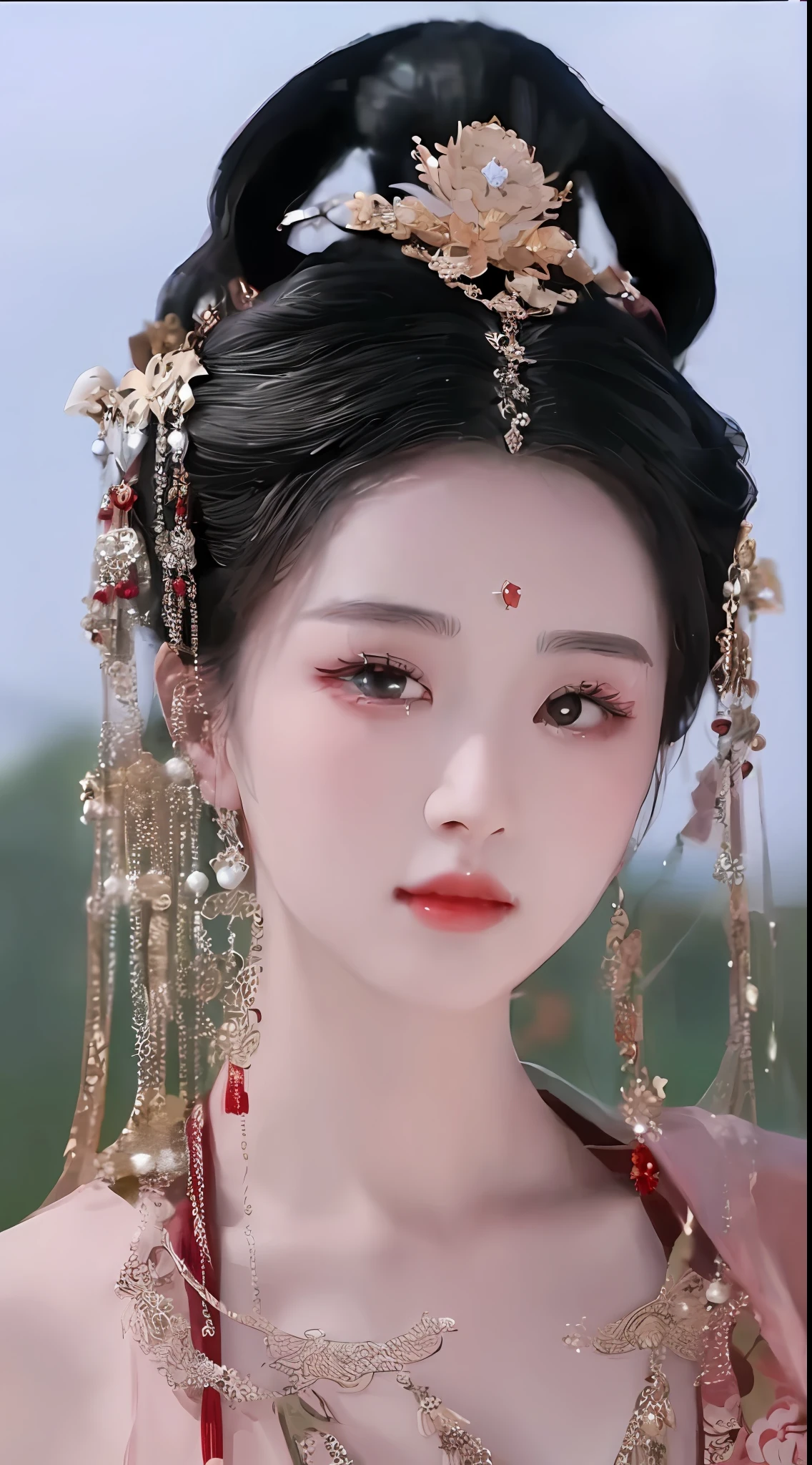 a close up of a woman wearing a headpiece and a dress, chinese princess, a beautiful fantasy empress, traditional beauty, ancient chinese princess, ((a beautiful fantasy empress)), chinese style, ancient chinese beauties, traditional chinese, palace ， a girl in hanfu, beautiful render of tang dynasty, inspired by Du Qiong, xianxia, ruan jia beautiful!