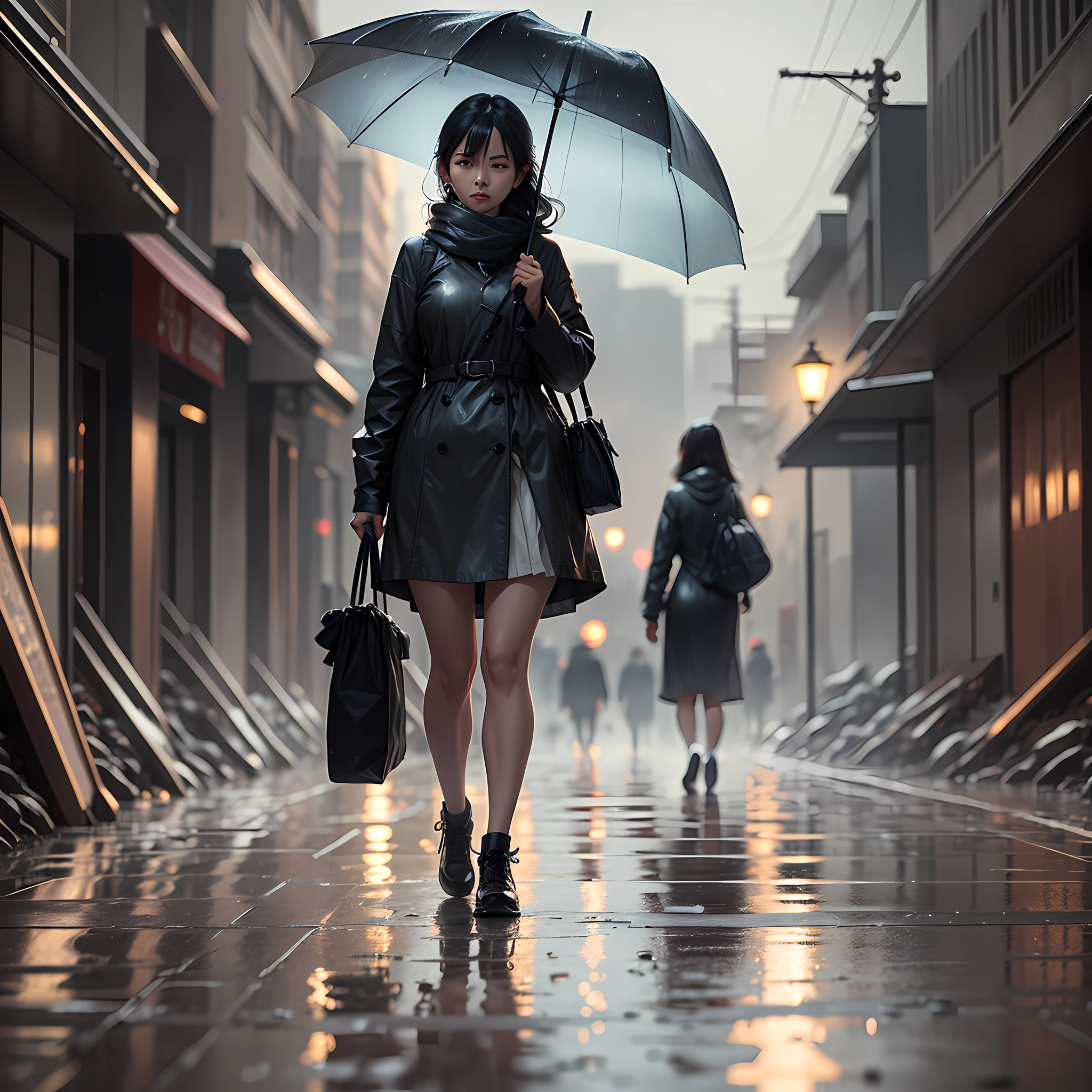 Master masterpieces,Maximum quality,8k,cinematic photography,filmgrain,gal girl,rains,An umbrella,miji,真实感,Cyberpunk,city streetscape,high detaild