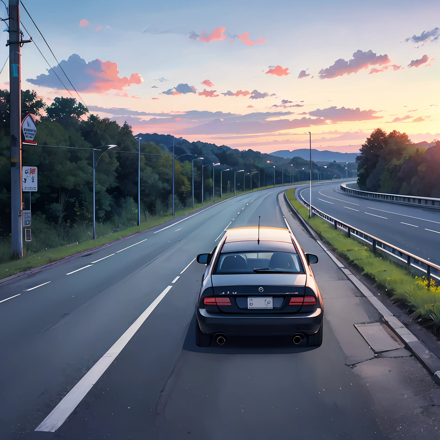 Cars traveling on highways,Yamakawa,skies,No man's land,Realistic style,8k,detail --auto