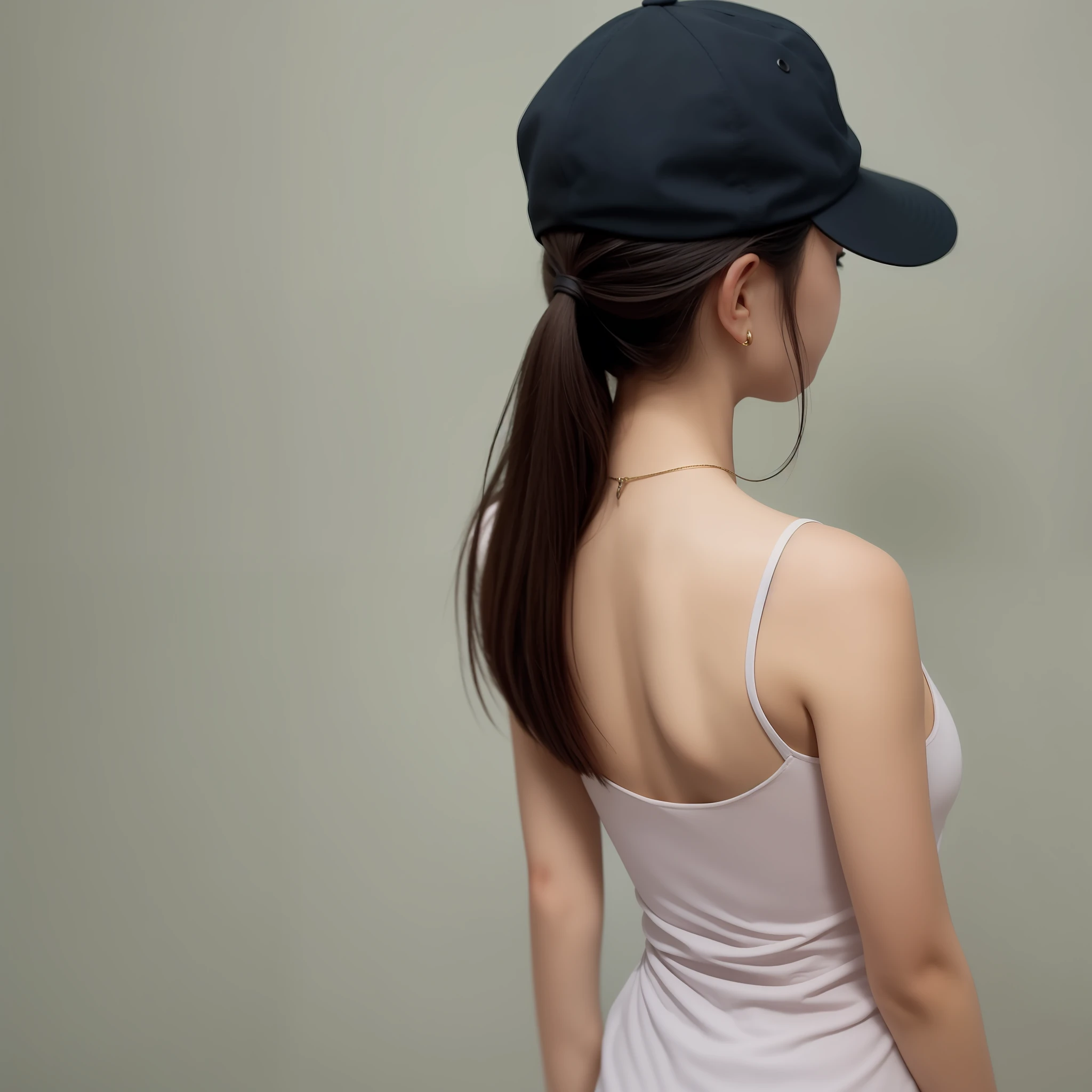 Drawing of the back of a girl wearing one hat。