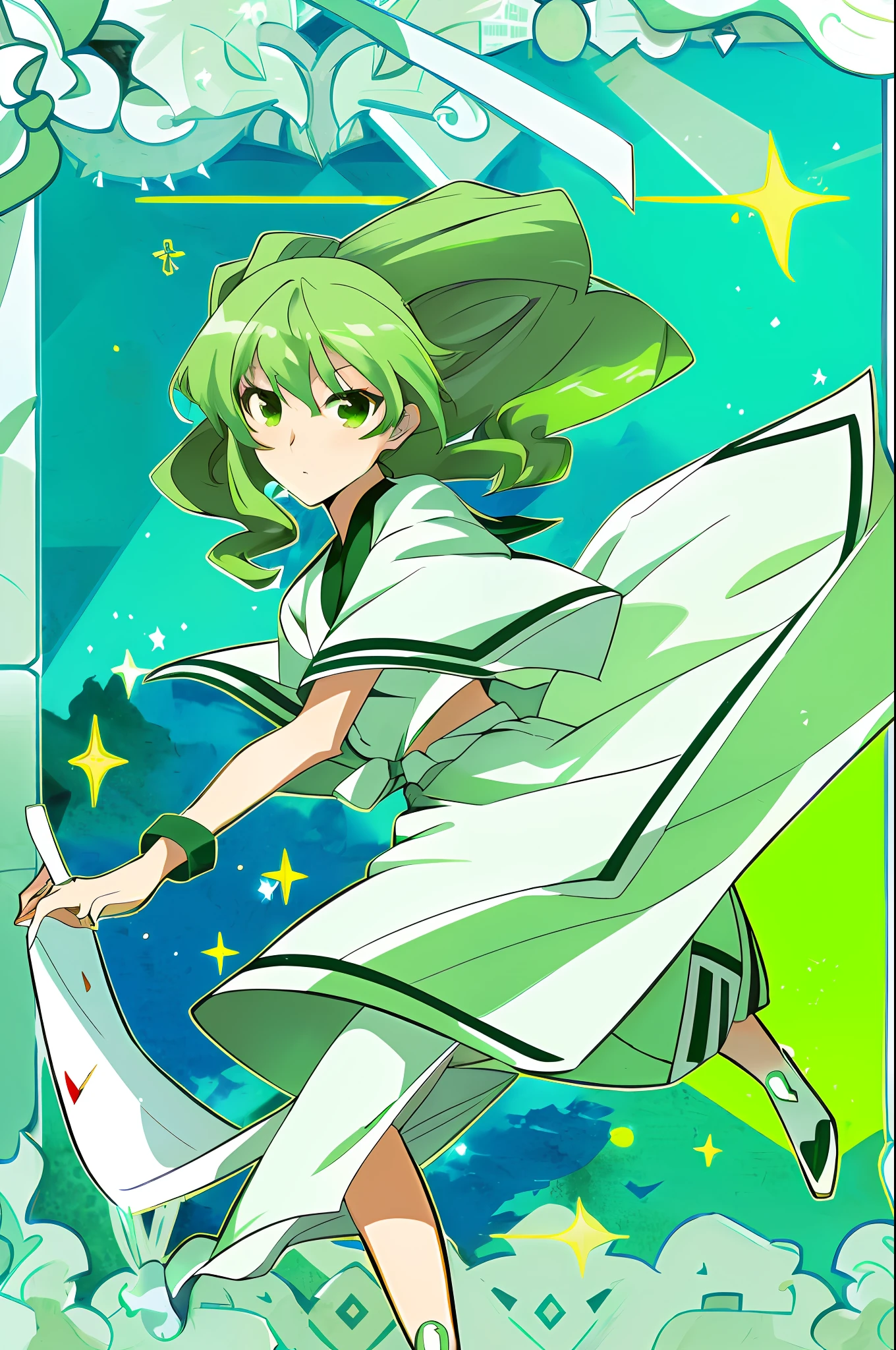 animesexy,2-dimensional,Cool girls,High school students,Green hair,White pick dye,Green eyes,Single person,Chinese wind,Dull hair,Selulu style,Flat face,HD picture quality,hair between eyes