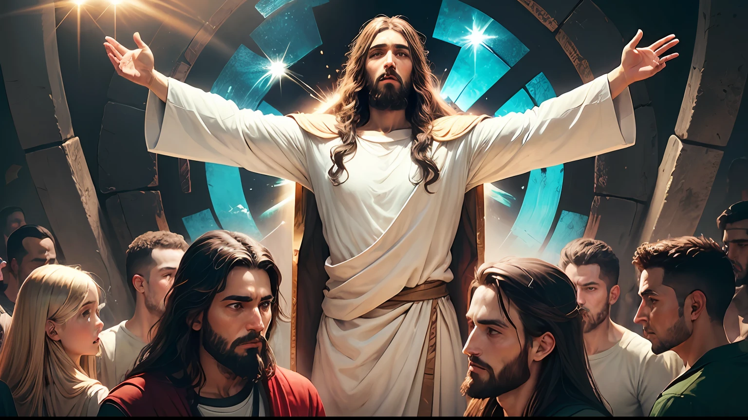 Jesus of Nazareth with his apostles in prayer --auto