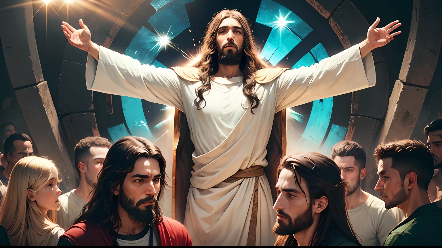 Jesus of Nazareth with his apostles in prayer --auto