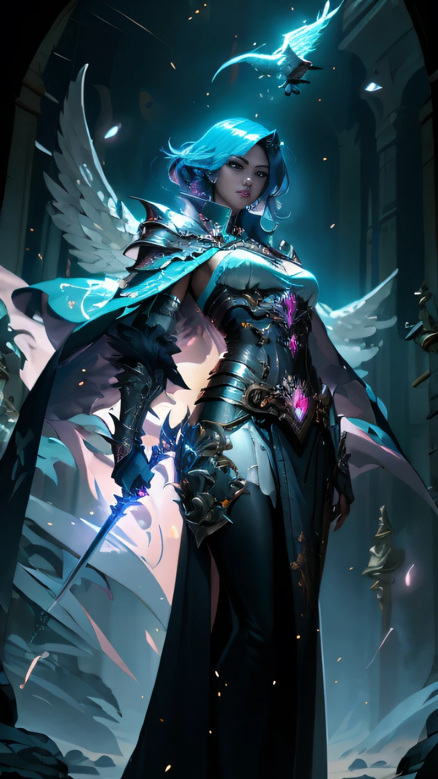 a close up of a woman with a sword and wings, by Yang J, rossdraws digital painting, rossdraws 1. 0, inspired by rossdraws, as a mystical valkyrie, rossdraws 2. 5, rossdraws 2. 0, extremely detailed artgerm, anime fantasy illustration, epic fantasy digital art style, detailed digital 2d fantasy art