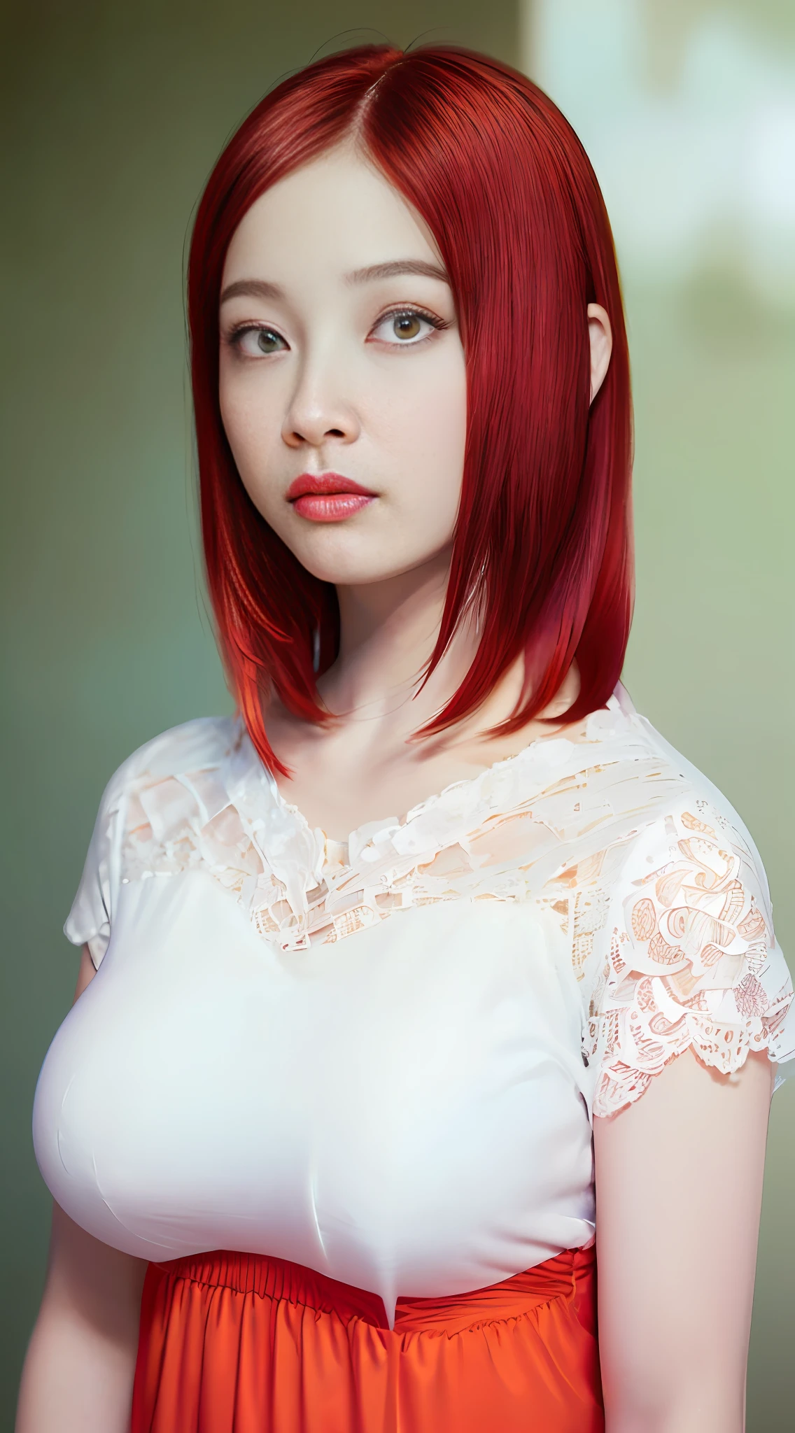 ((Top Quality, 8k, Masterpiece: 1.3)), Sharp Focus: 1.2, Perfect Body Shape: 1.4, Slender Abs: 1.2, (((Red Hair, Extremely Large Breasts: 1.4)), Transparent Nightgown, Urban Area: 1.2, Highly Detailed Face and Skin Texture, Detailed Eyes, Double Eyelids, Outlined Nipples