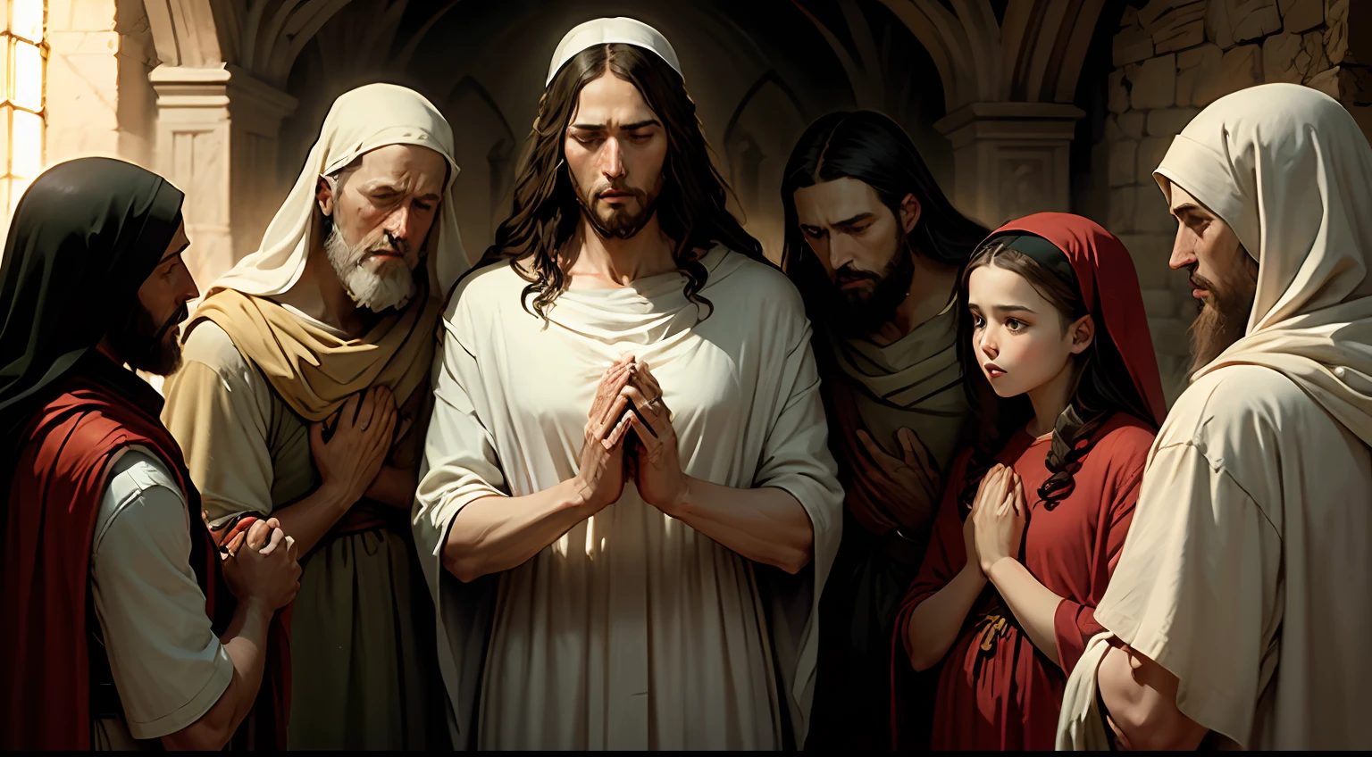 Jesus of Nazareth with his apostles in prayer --auto